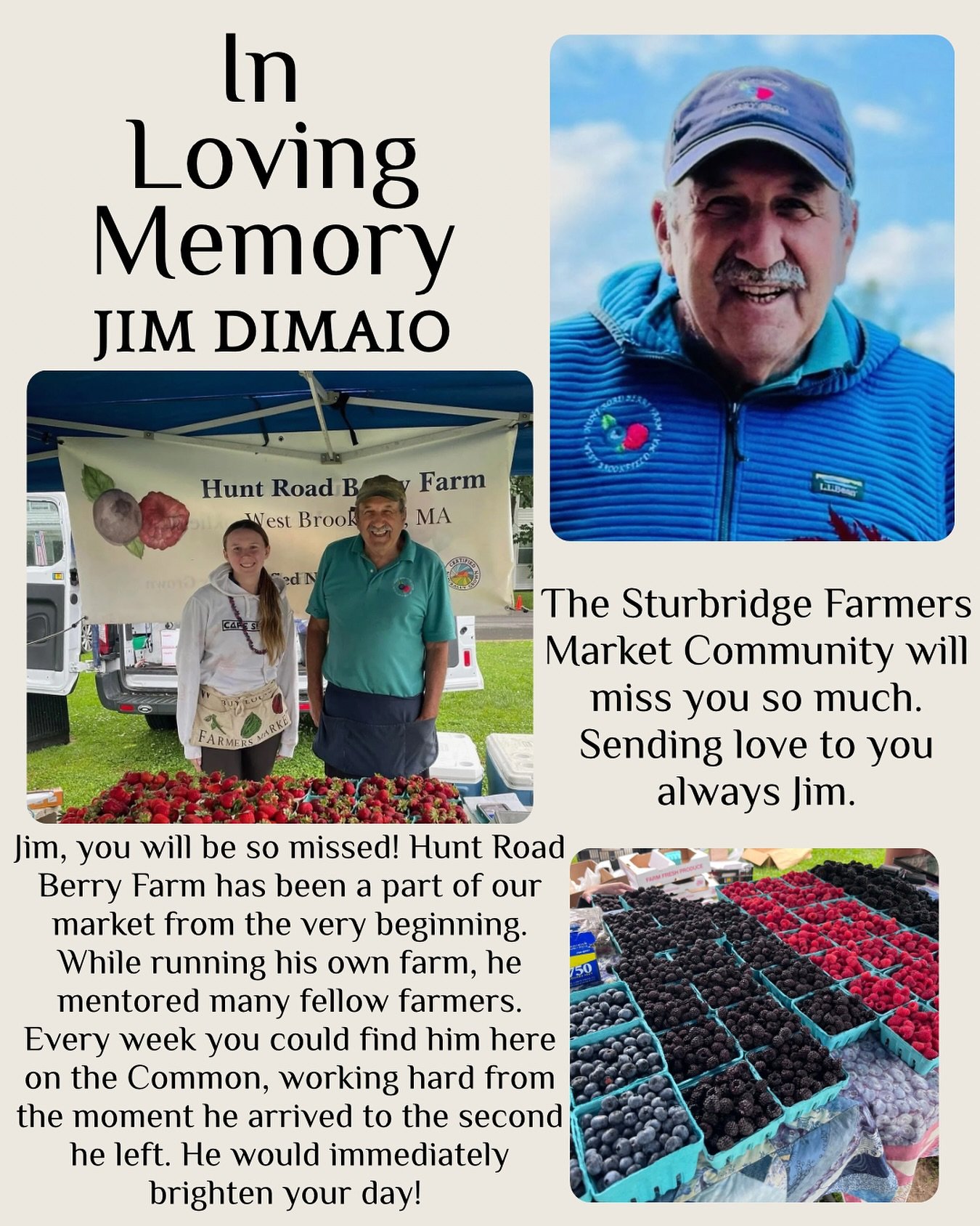Today marks the last market of the 2025 season. This will be the first time we miss celebrating with Jim since the inception of this market. 🫐

🩷Jim has sadly passed on, and we will miss him so much! In memory of him, we will have an easel set up w