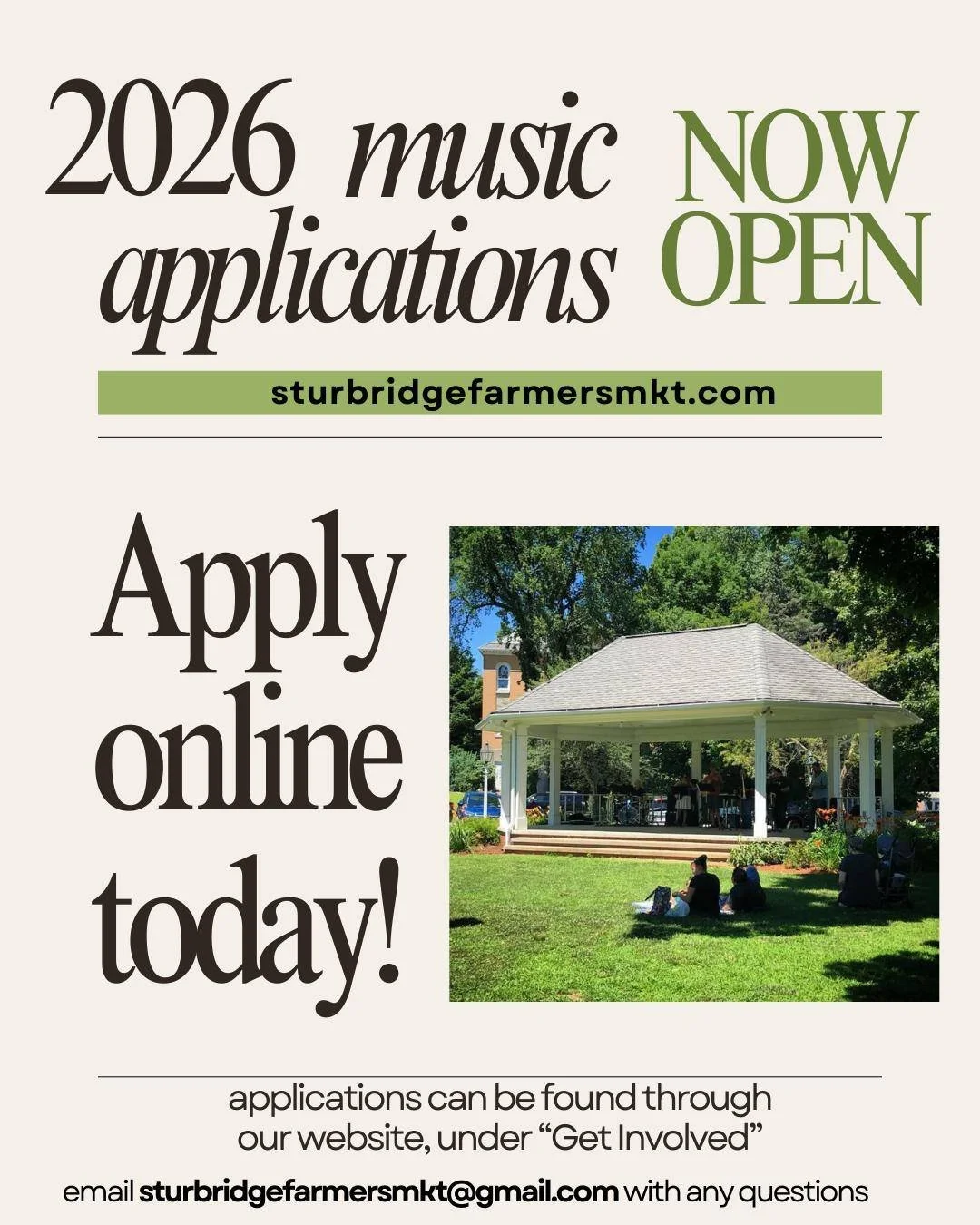 🎶Are you looking to share your talent? Sign up to perform at one of our 2026 Markets!

↳Apply online through our website, sturbridgefarmersmarket.com

Feel free to email with any questions!

#localmusicians #sundaymusic #discovercentralma #sturbridg