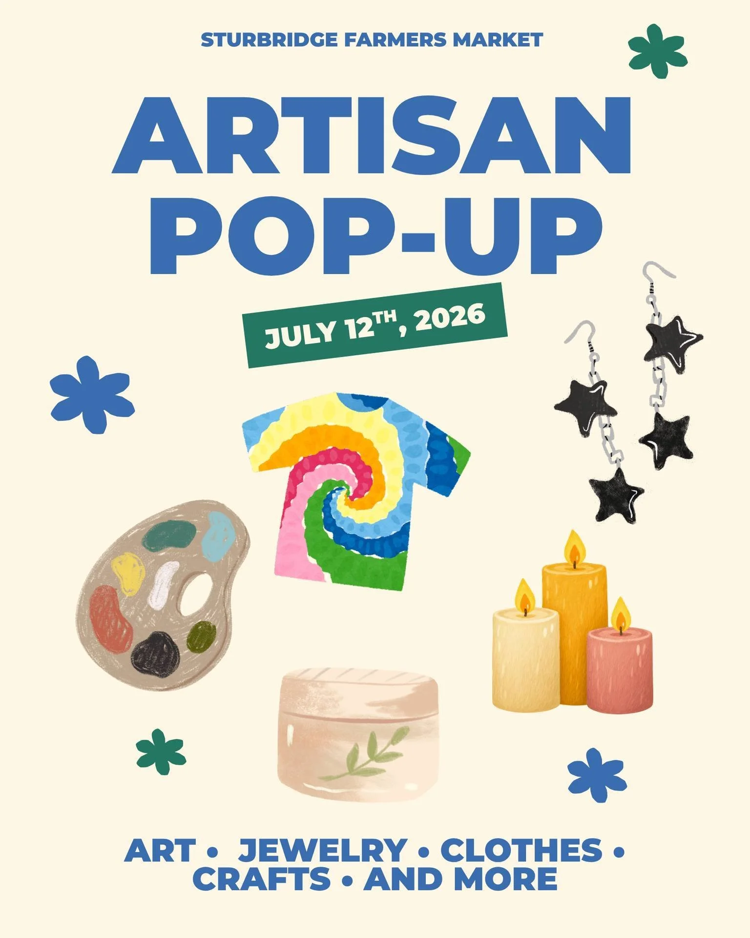 -Due to the  heat forecast for this weekend, we've made the decision to postpone our 1st Artisan Pop-Up to next Sunday, July 12th. -

☀️Artisans will be joining us at the Sturbridge Farmer's Market during regular market hours! Come browse handmade ar