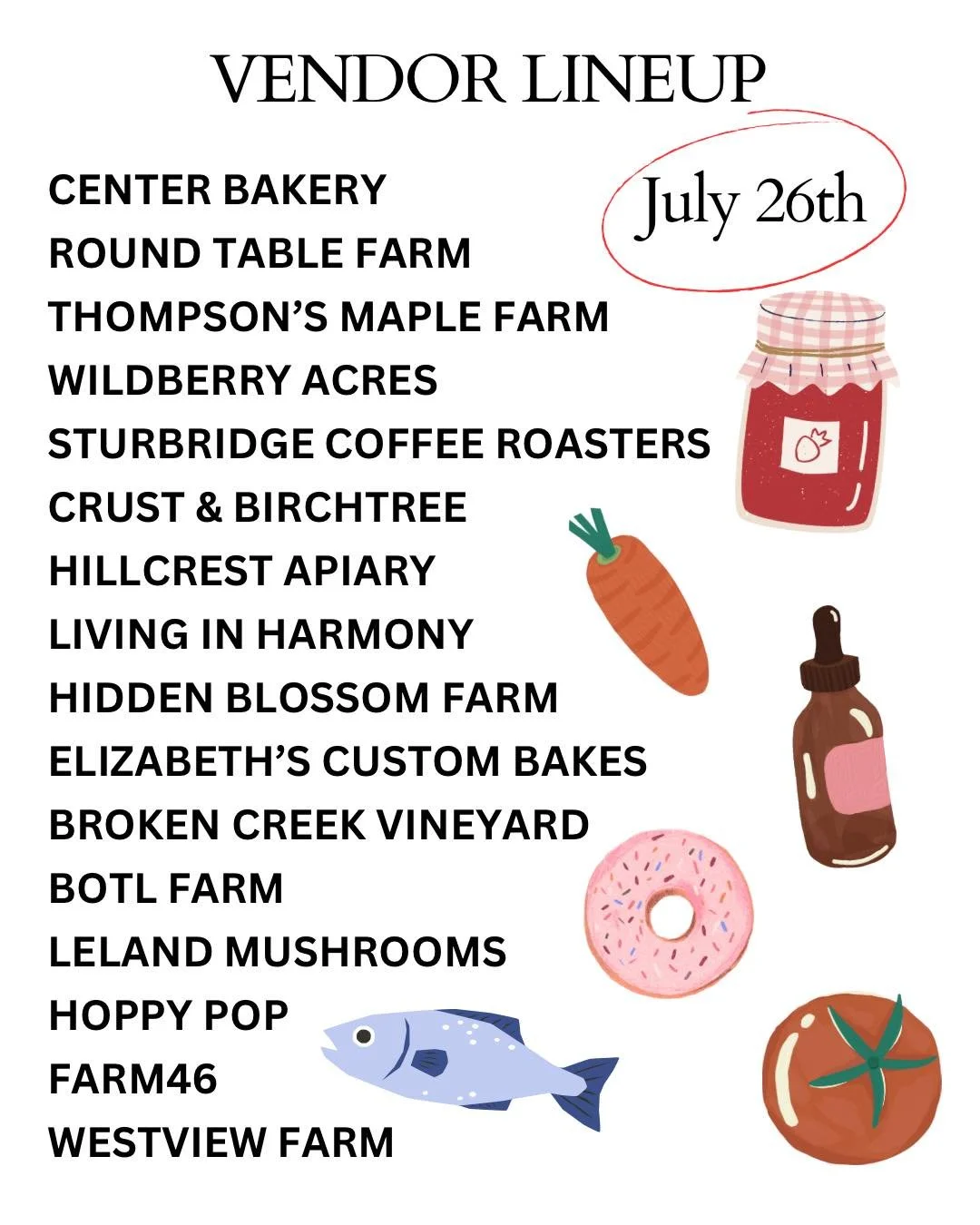 ☀️Sunday July 26th Vendor Lineup!

🌿There are so many vendors to choose from. You can&rsquo;t leave empty handed, there is something for everyone! Support your local businesses while enjoying a beautiful day on the Common!

🩷Keep bringing your Loya