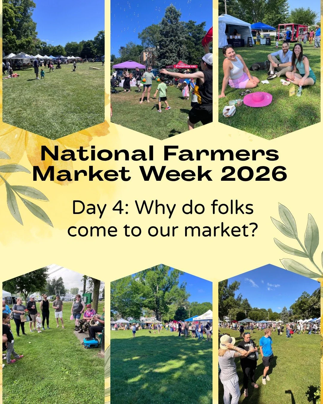 ☀️Happy National Farmers Market Week!

Day 4: Why do folks come to our market? I asked customers what brings them to the market each week, and I absolutely loved all of their responses. 

👀From fresh produce and live music, to community, friendships