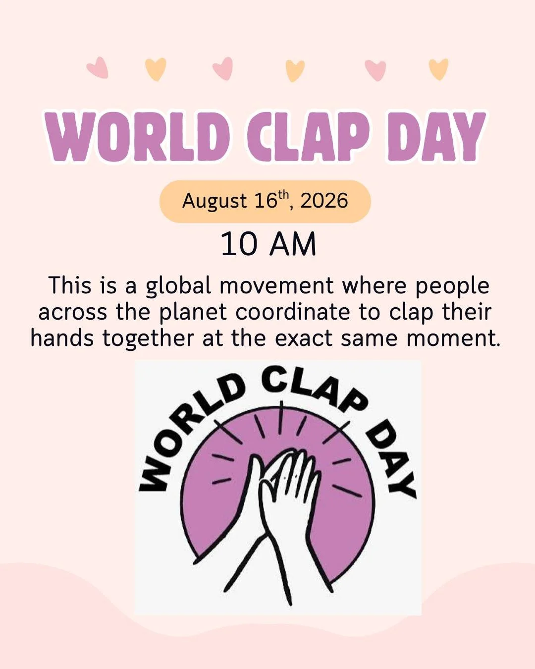 👏🏻World Clap Day!

👀Will you be on the Common at 10am today? If so, get ready to clap your hands! Once at 10am on the dot, that's it. Andrea Bechis organized this event in late 2025. 

☀️Hope you'll be here to clap with us!

#worldclapday #farmers