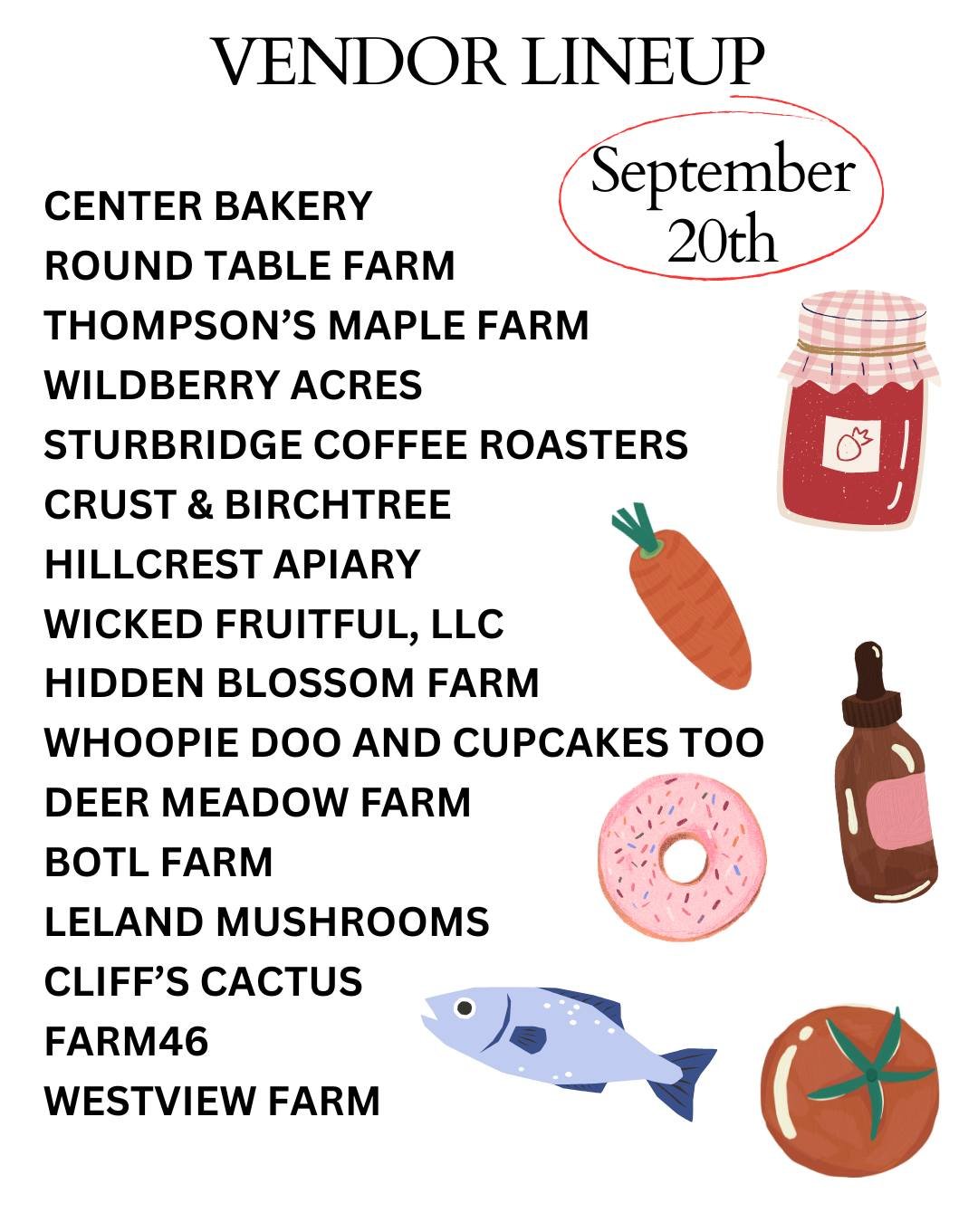☀️Sunday September 20th Vendor Lineup!
☔️Let's hope for the rain to go away! We will be here, rain or shine with all of your grocery needs. Hopefully the rain won't be as bad as last week... thanks to everyone who still came out and supported local!
