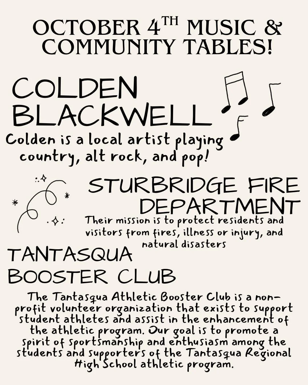 🎶Not only do we have local vendors, we have local entertainment! Colden is joining us again, for his last performance of the year. Swing by to enjoy some music while you shop.

💳Tantasqua Booster Club will be selling their Booster Cards, which can 