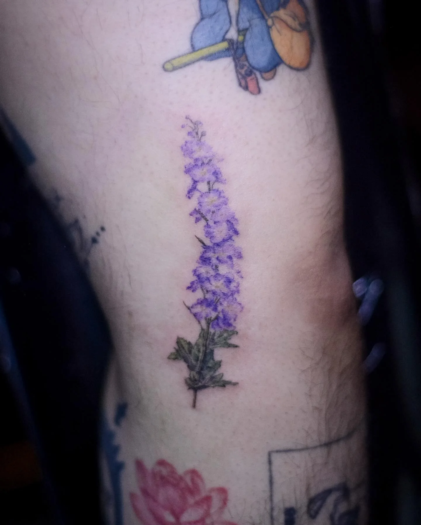Delphinium🪻- booking link in bio. 
.
.
.
#tattoo #delphinium #flower #tattoonyc #tattooing