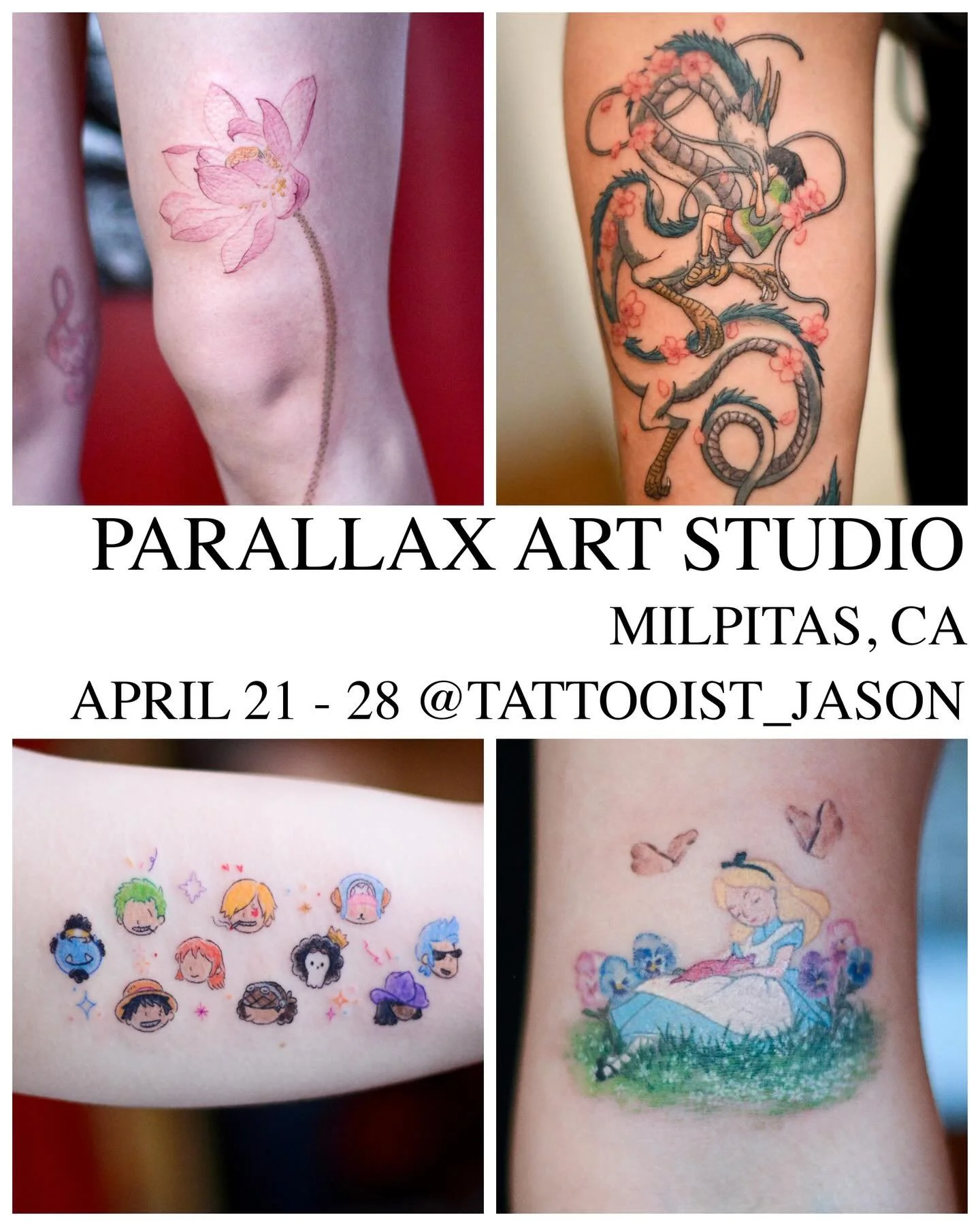 Hello, California. I will be guesting April 21-28 at @parallaxartstudio ➡️ Please click on the link in bio for appointments. Thank you! 😊 
.
.
.
#guestwork #catattoo #bayarea #tattooing #tattoo