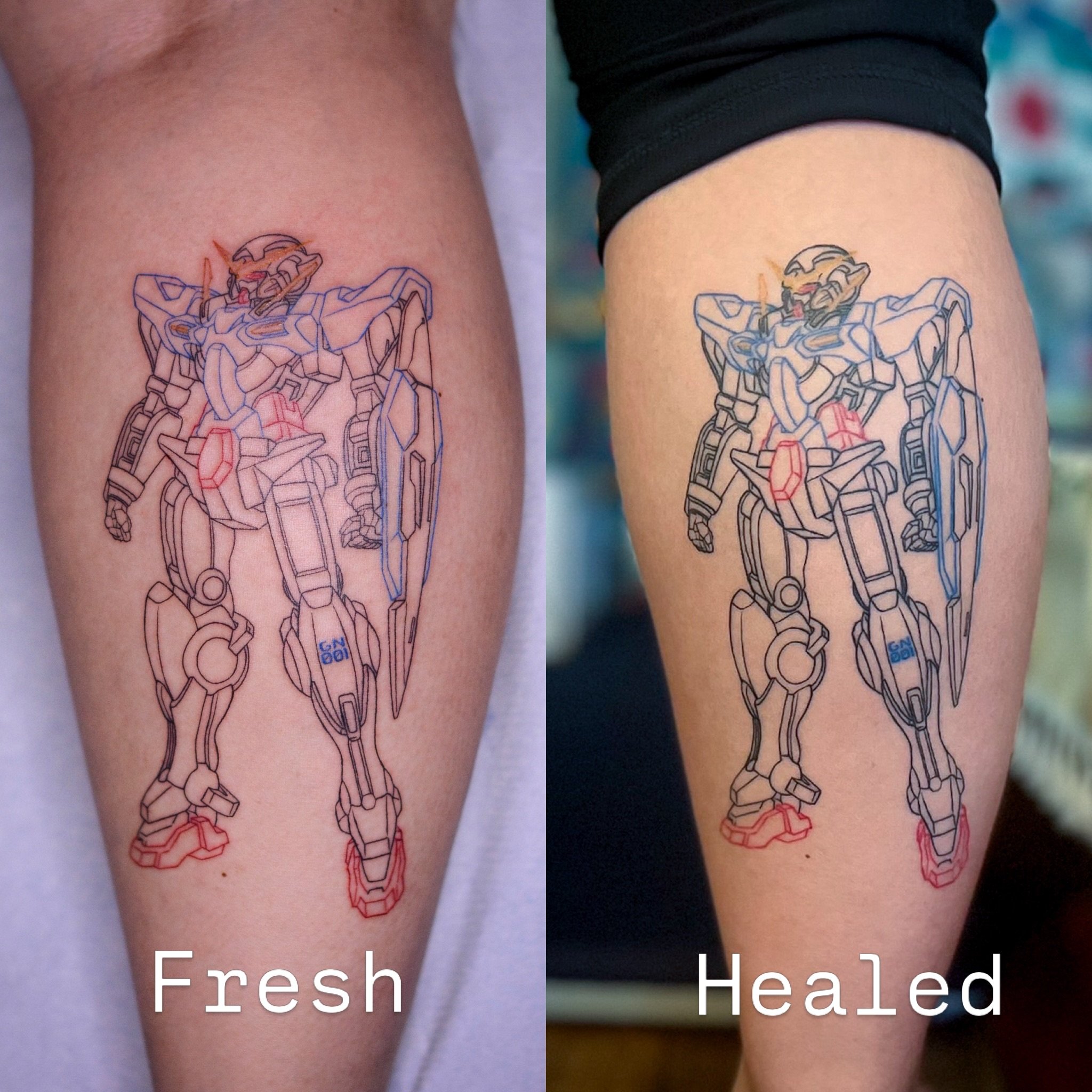 Fresh &amp; healed 🤖🦾🦿- booking link is in my bio. 
.
.
.
#tattoo #gundam #healedtattoo #freshtattoo #tattooidea
