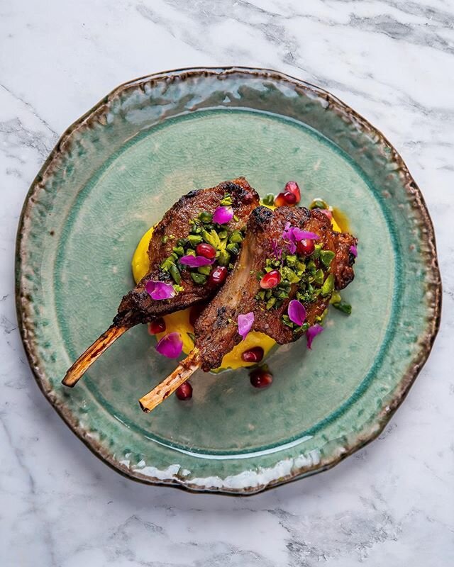 A vibrant dish to brighten a dull day ✨ Pistachio lamb chops with saffron mash and pomegranate