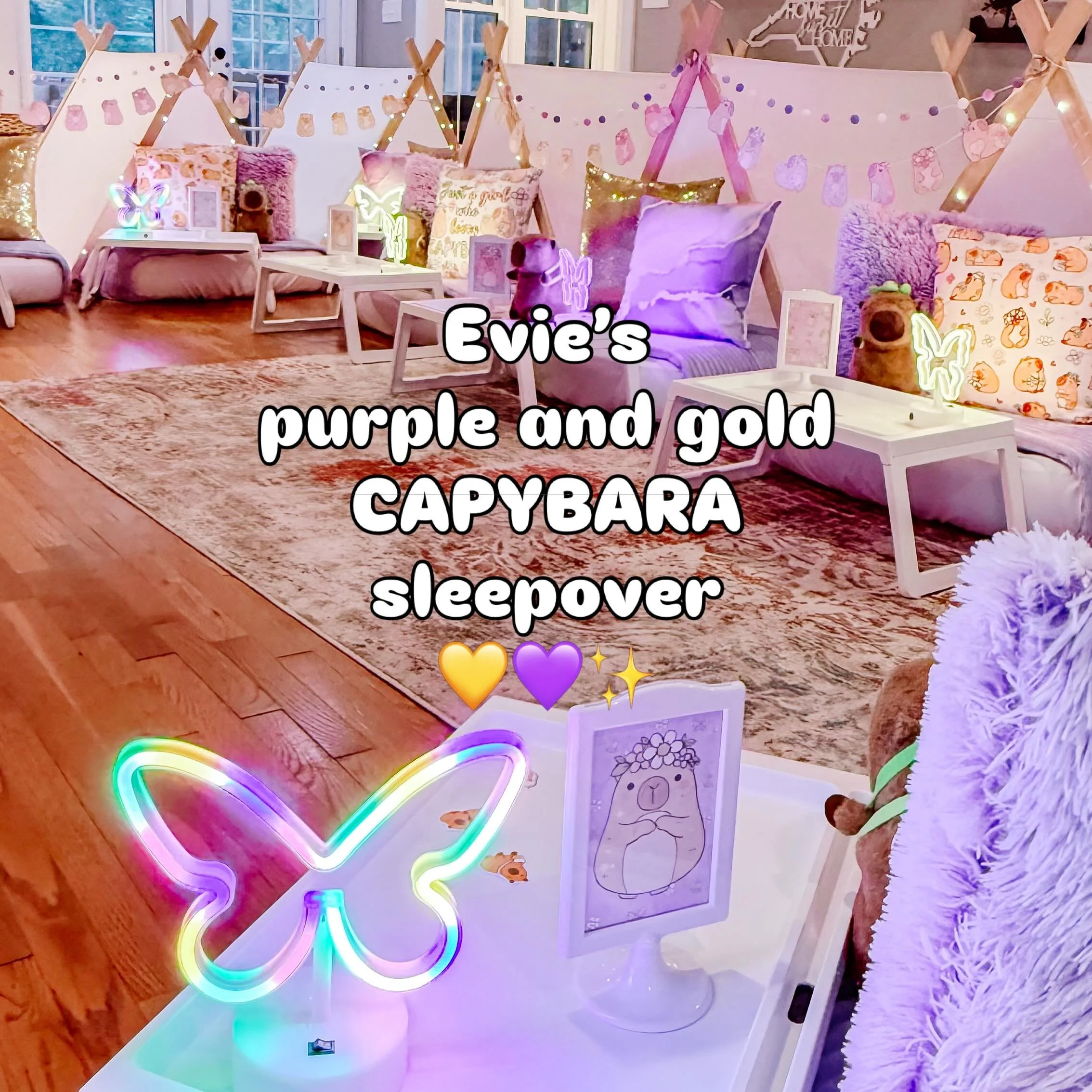 POV: Your child asks for a capybara-themed birthday party&hellip; and it turns into THIS 💜✨

From the glowing butterfly lights to the cozy capybara details, every part of this luxury sleepover was designed to feel magical for Evie and her besties ✨
