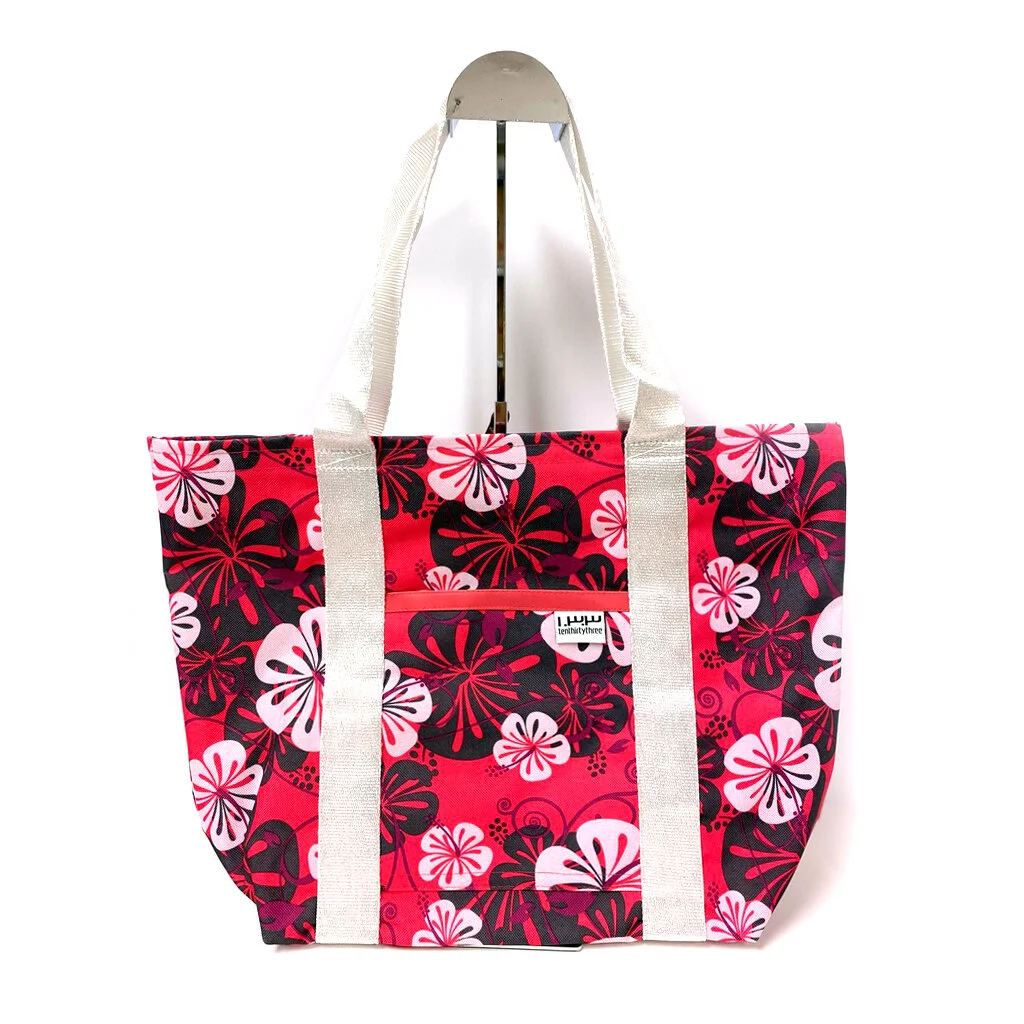 Hot Pink Hawaiian Market Tote Medium with White Sparkle Straps