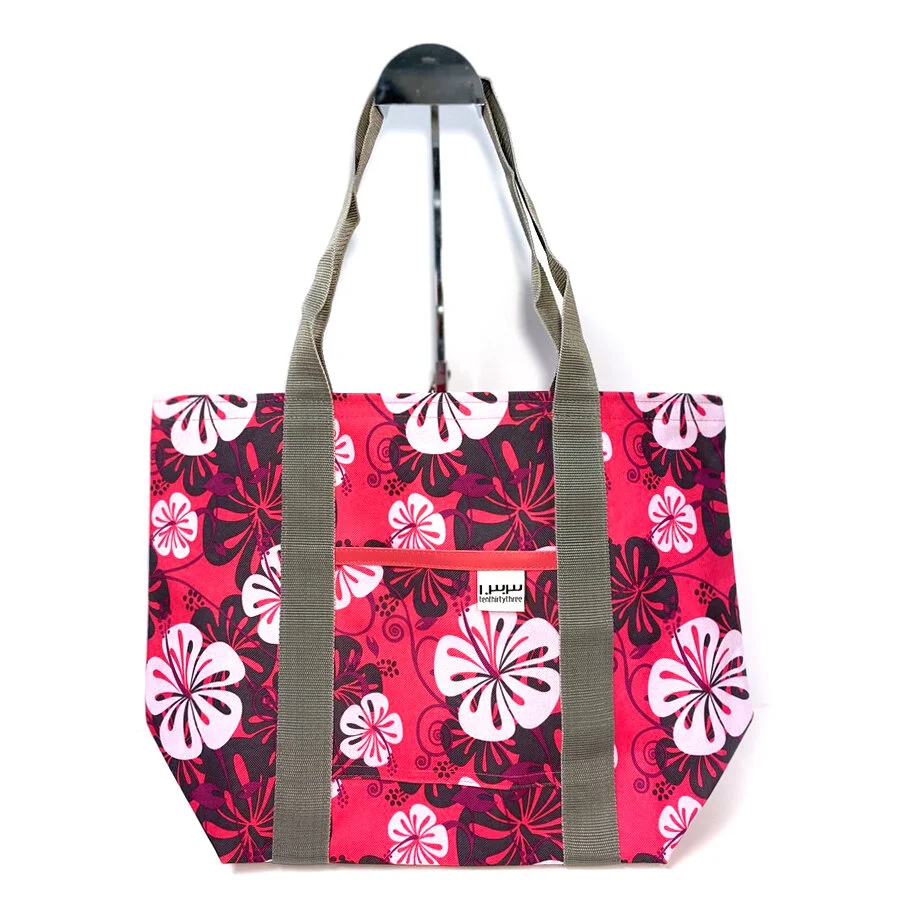 Hot Pink Hawaiian Market Tote Grey Medium 1x1.jpg