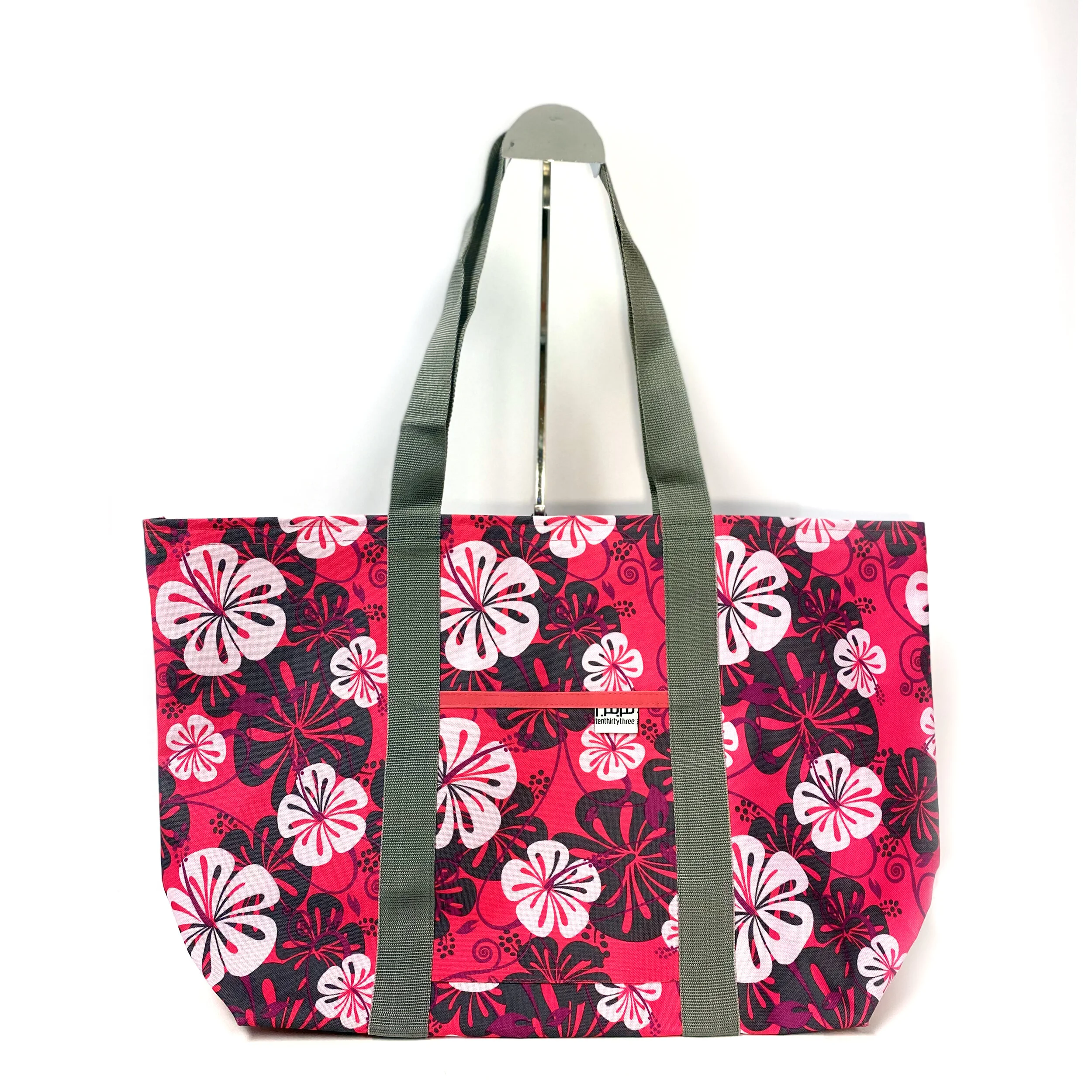 Hot Pink Hawaiian Market Tote Large 
Grey Straps