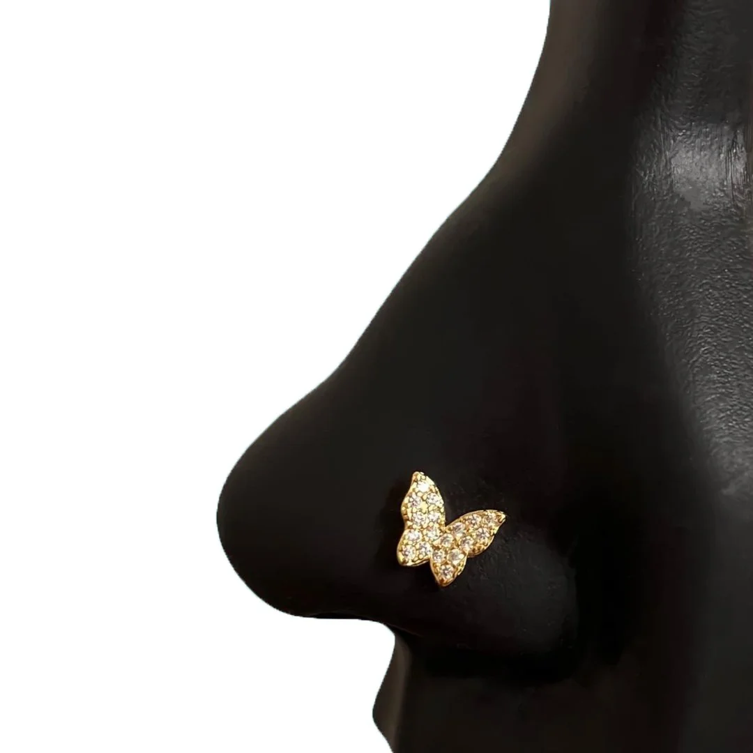 Large Diamond Butterfly Nose Stud — STATEMENT GOLD