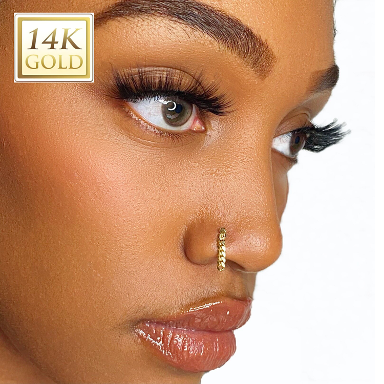 14kt Gold Cuban Link Dangle Nose Ring — STATEMENT GOLD