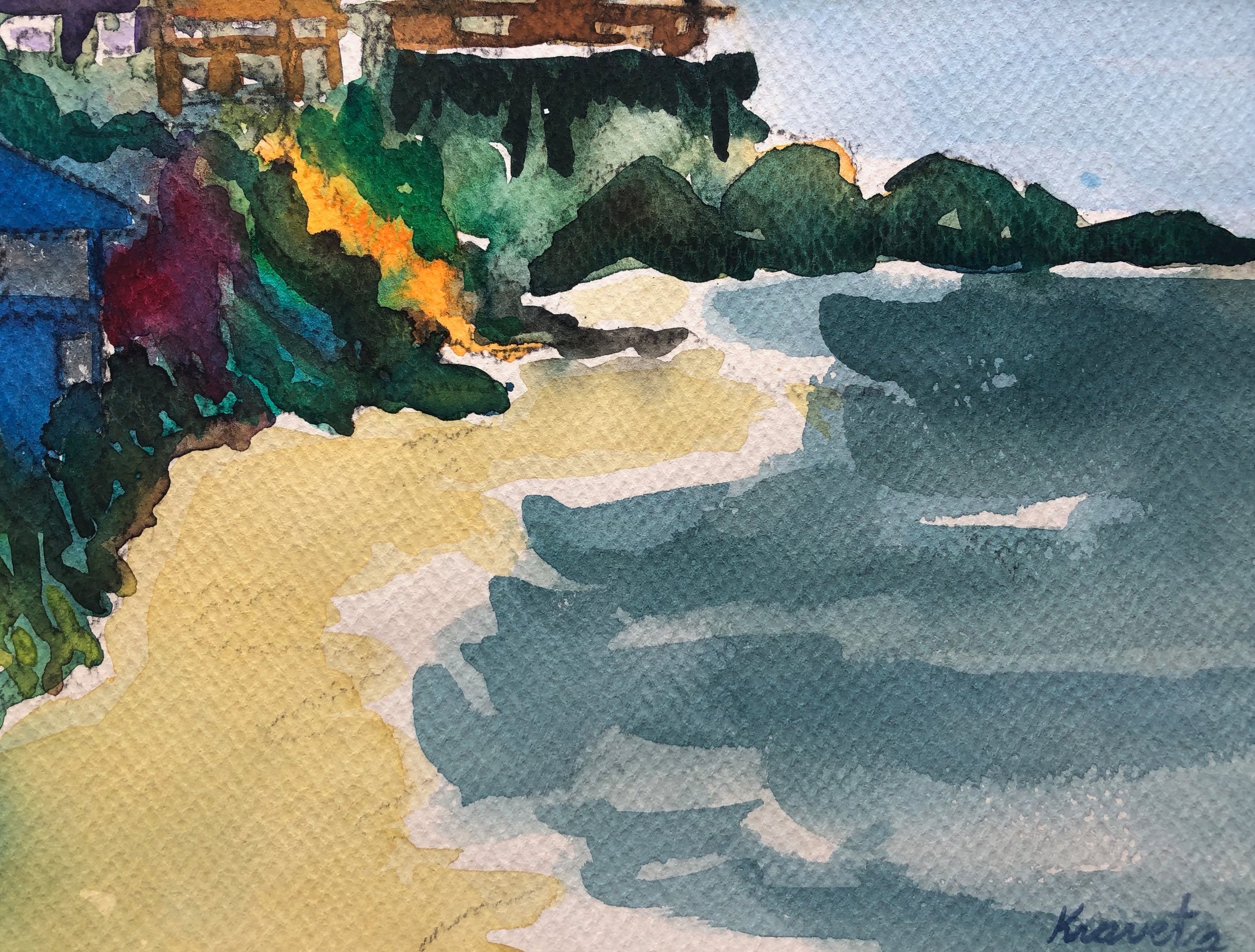 Laguna Hillside, 1973, Watercolor, 16x16 inches with mat