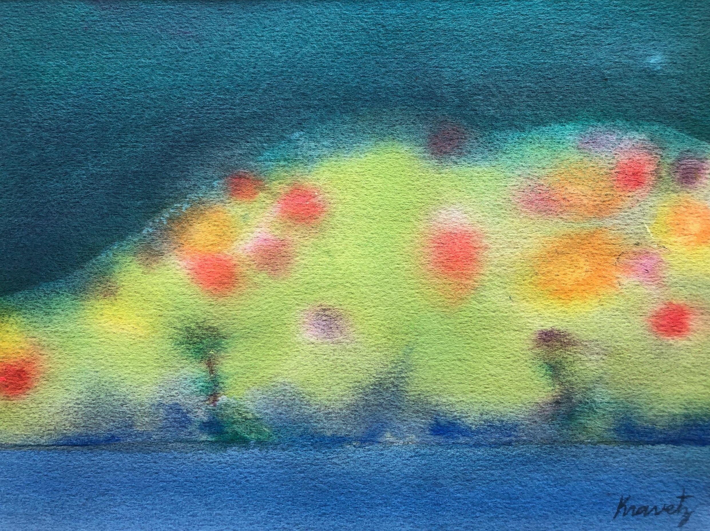 Hillside in Bloom, 1985, Watercolor, 16x20 inches with mat