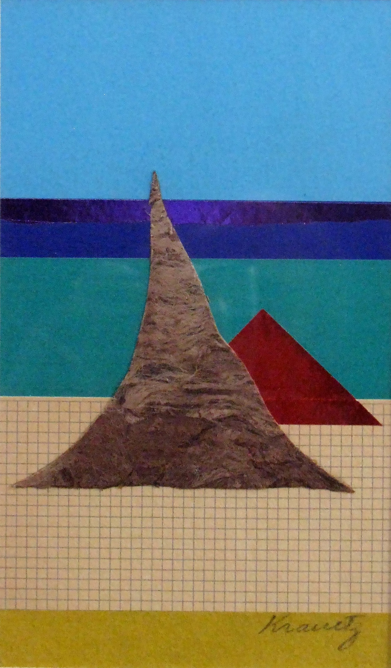 Beach Image, 1994, Collage with Foil and Bark, 16x20 inches with mat