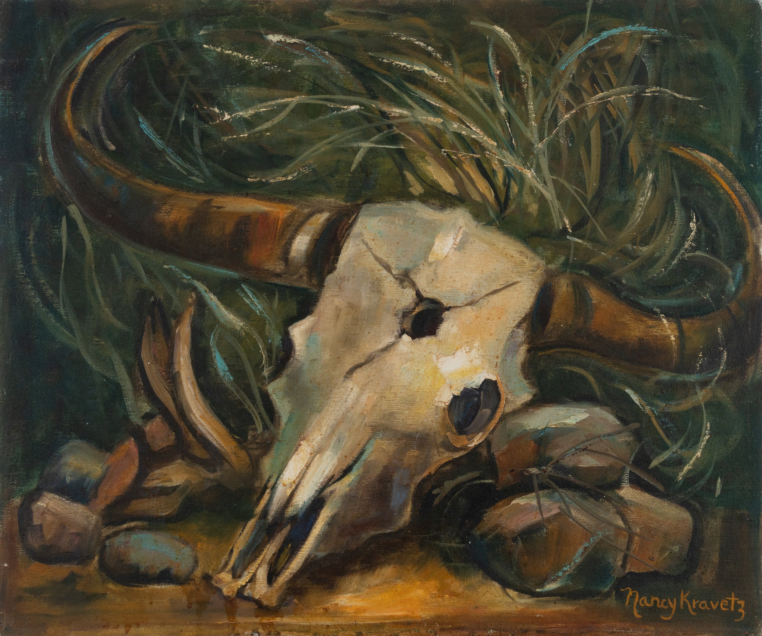 Skull and Boulders, 1969, oil on masonite, 20x24 inches
