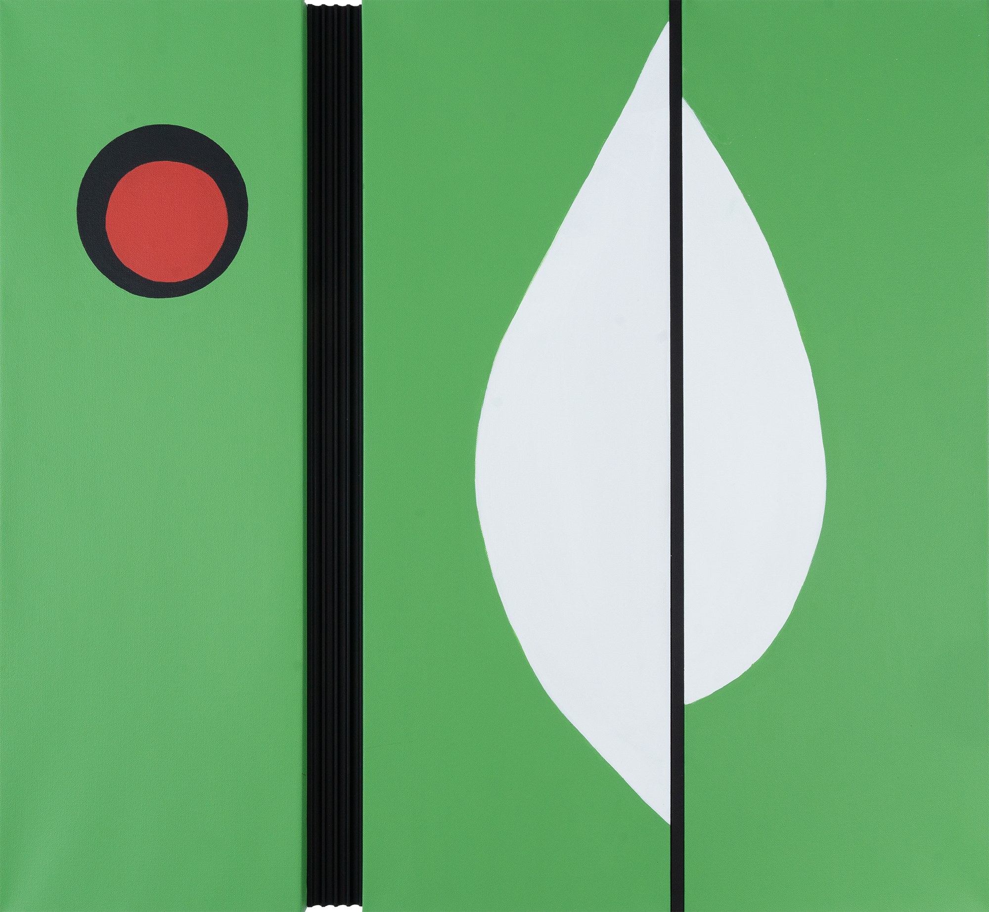 Botanical Series Triptych (Black, White, Green and Red), 2023, acrylic on canvas and wood, 36x39 inches