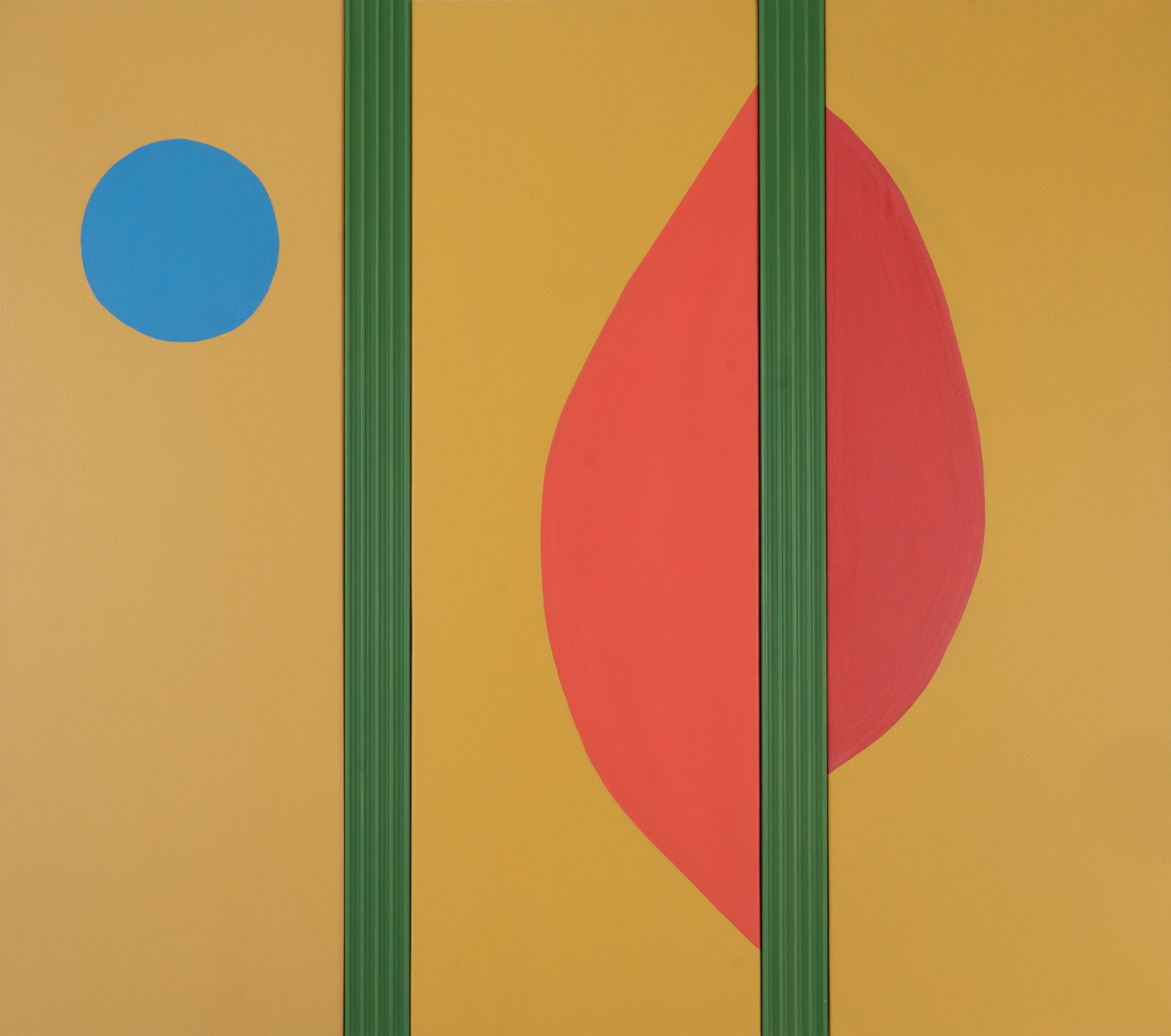 Three Panel Botanical (Sunshine in the Garden), 2022, acrylic on canvas and wood, 36x40.5 inches