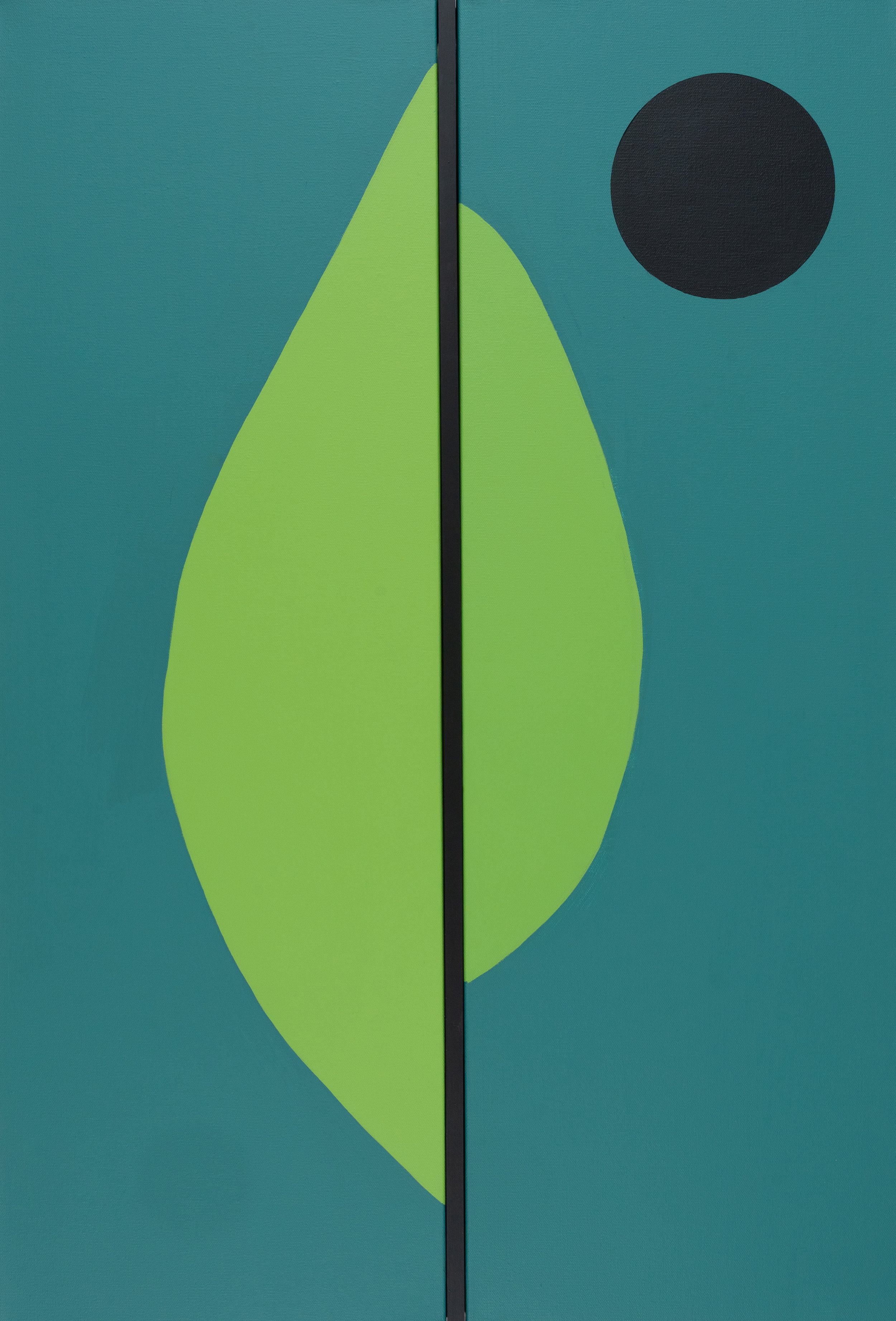 Desert Botanical Series V Stargazer Lily Pods (Green Botanical), 2022, acrylic on canvas and wood, 36x26.5 inches 