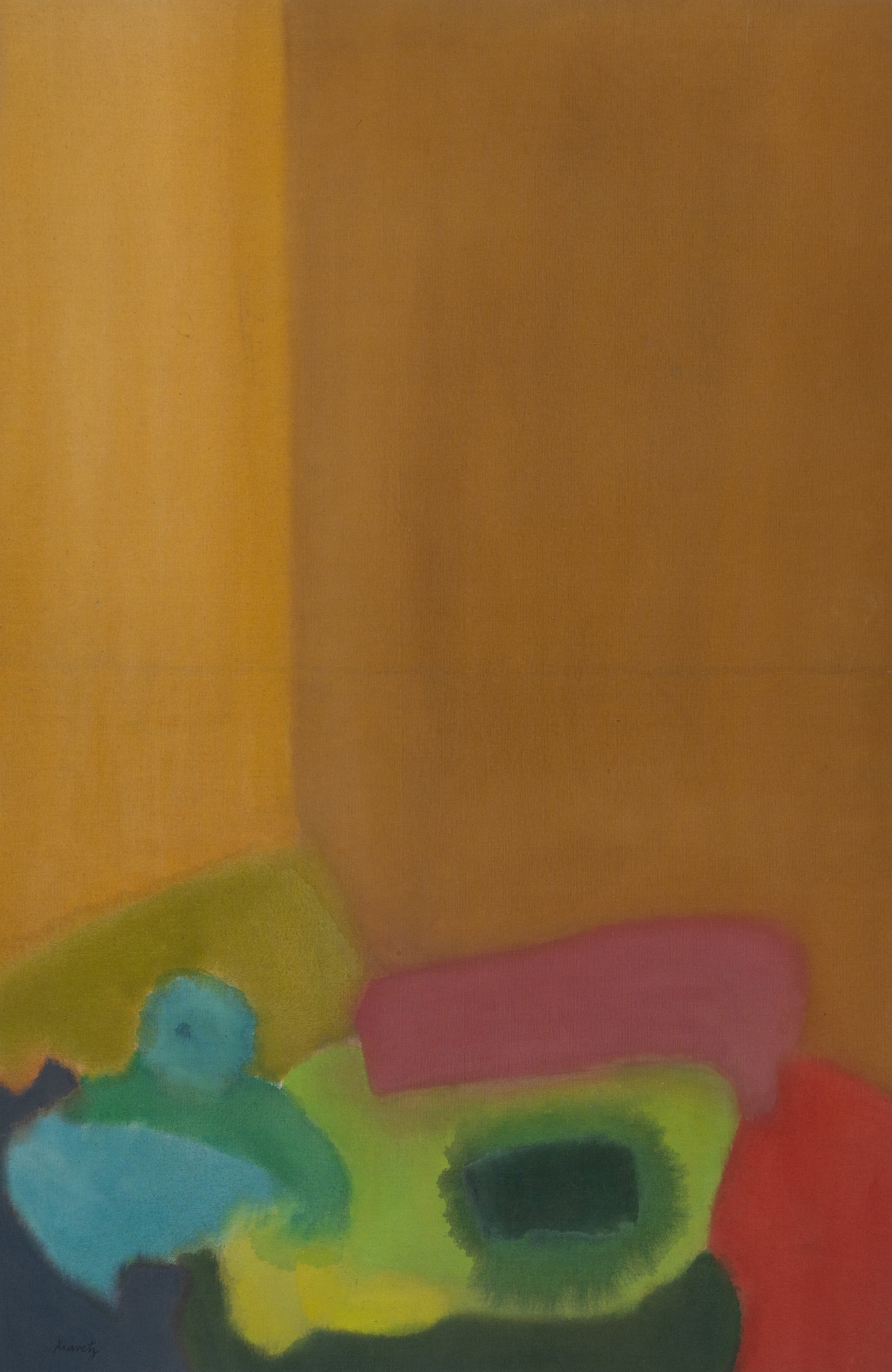 Yellow Townhouse/Sea Turtle, 1971, acrylic on canvas, 55x36 inches