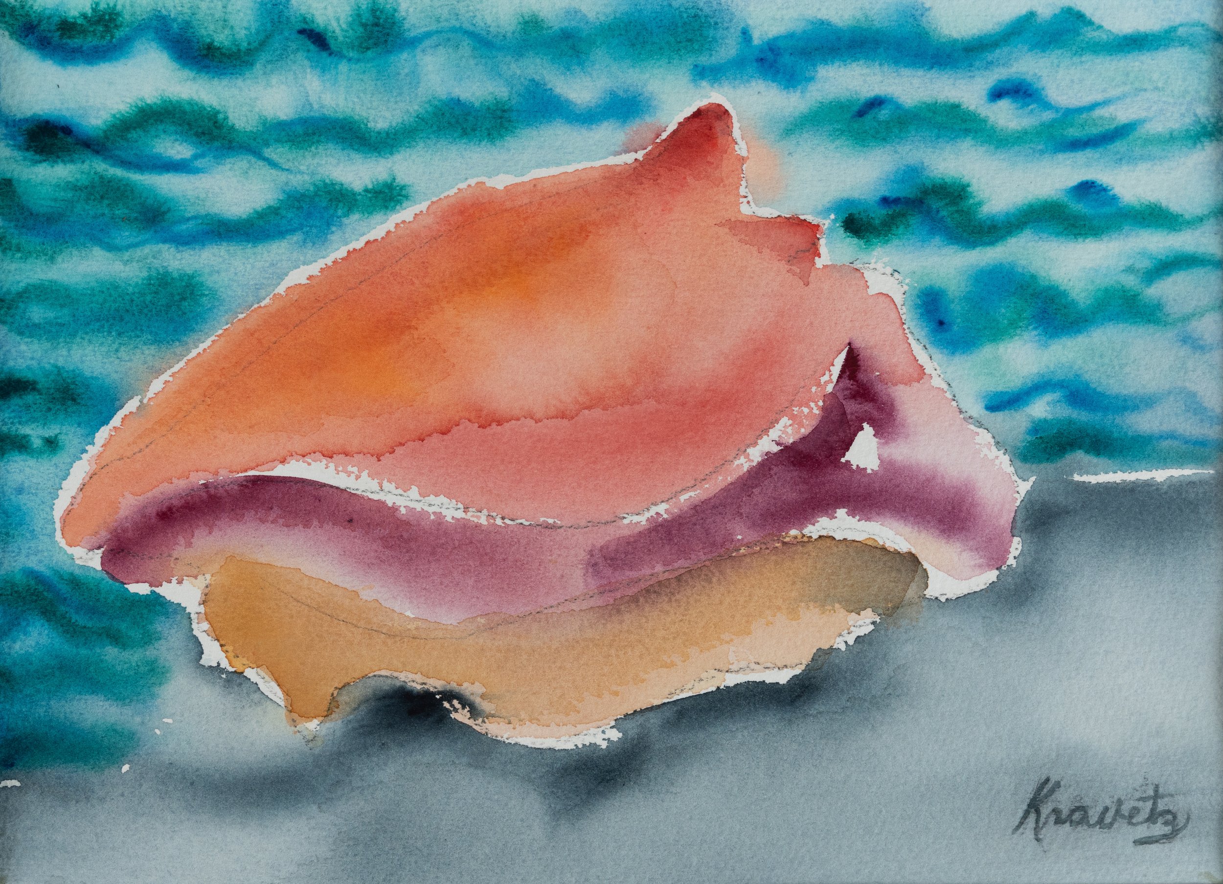 Sea and Conch Shell, 2003, watercolor, 16x20 inches with mat