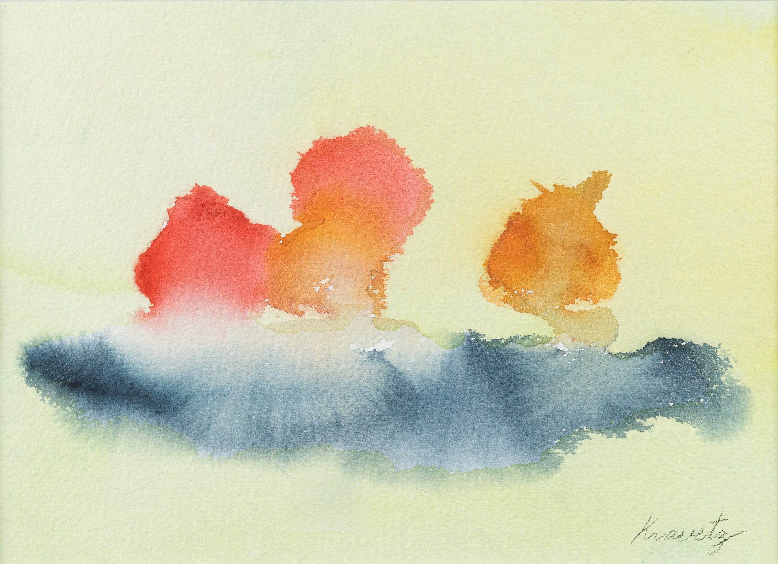 Abstract Image on Pale Yellow-Green, 2003, watercolor, 16x16 inches with mat