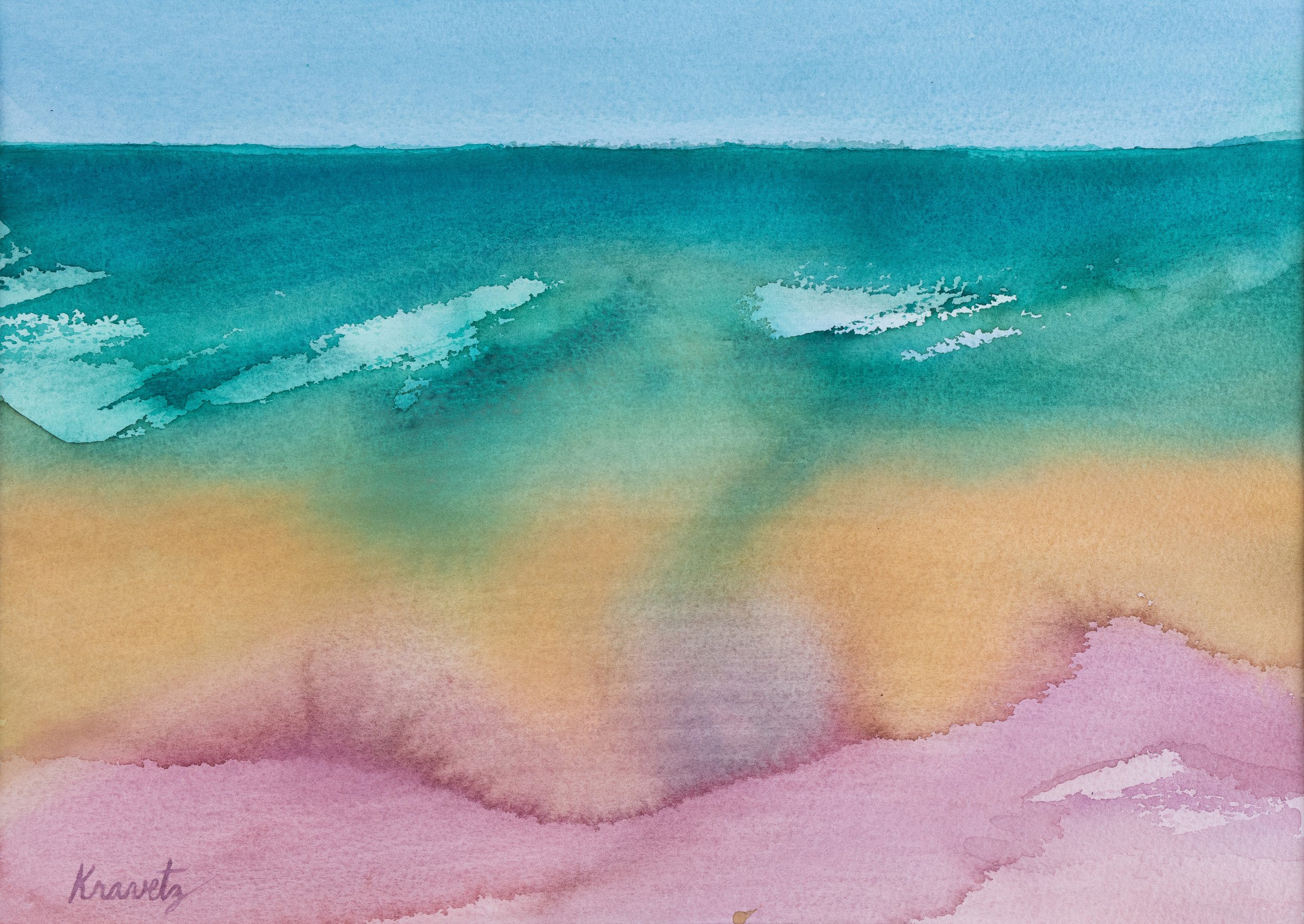 Powerful Waves, 1988, watercolor, 16x20 inches with mat