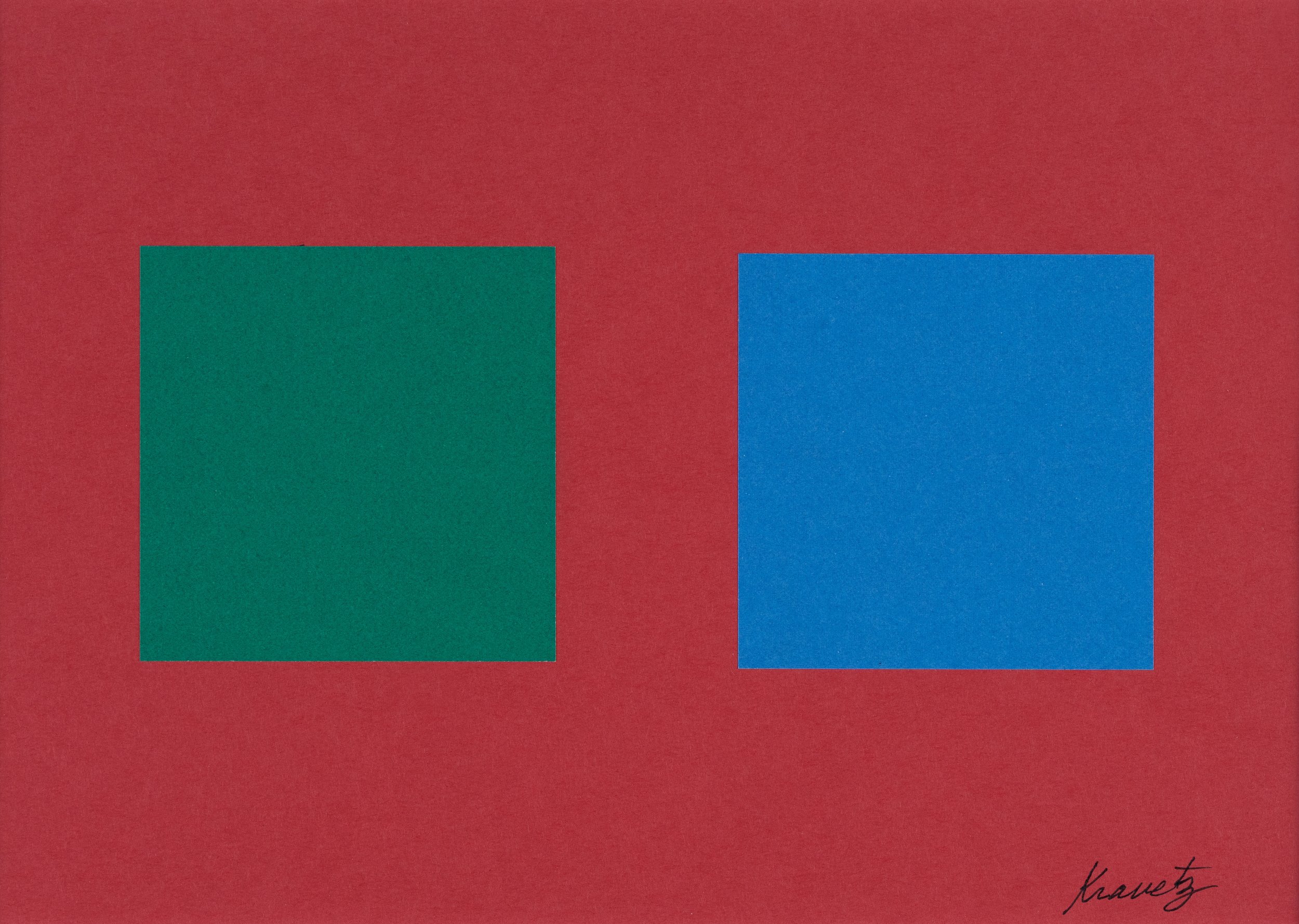 Green and Blue on Red, 1982, collage, 14x16 inches with mat