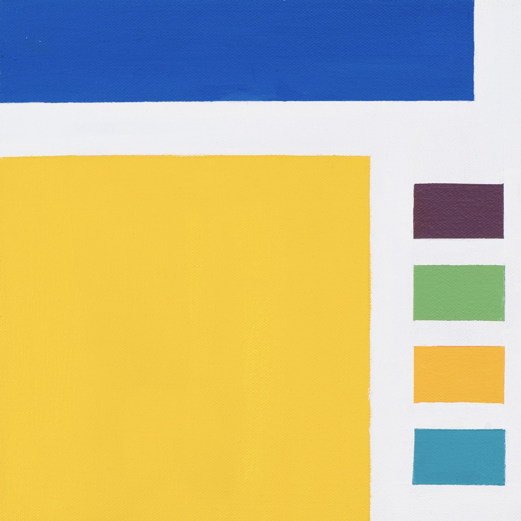 Blue and Yellow Meet Their Friends, 2025, acrylic on canvas, 10x10 inches