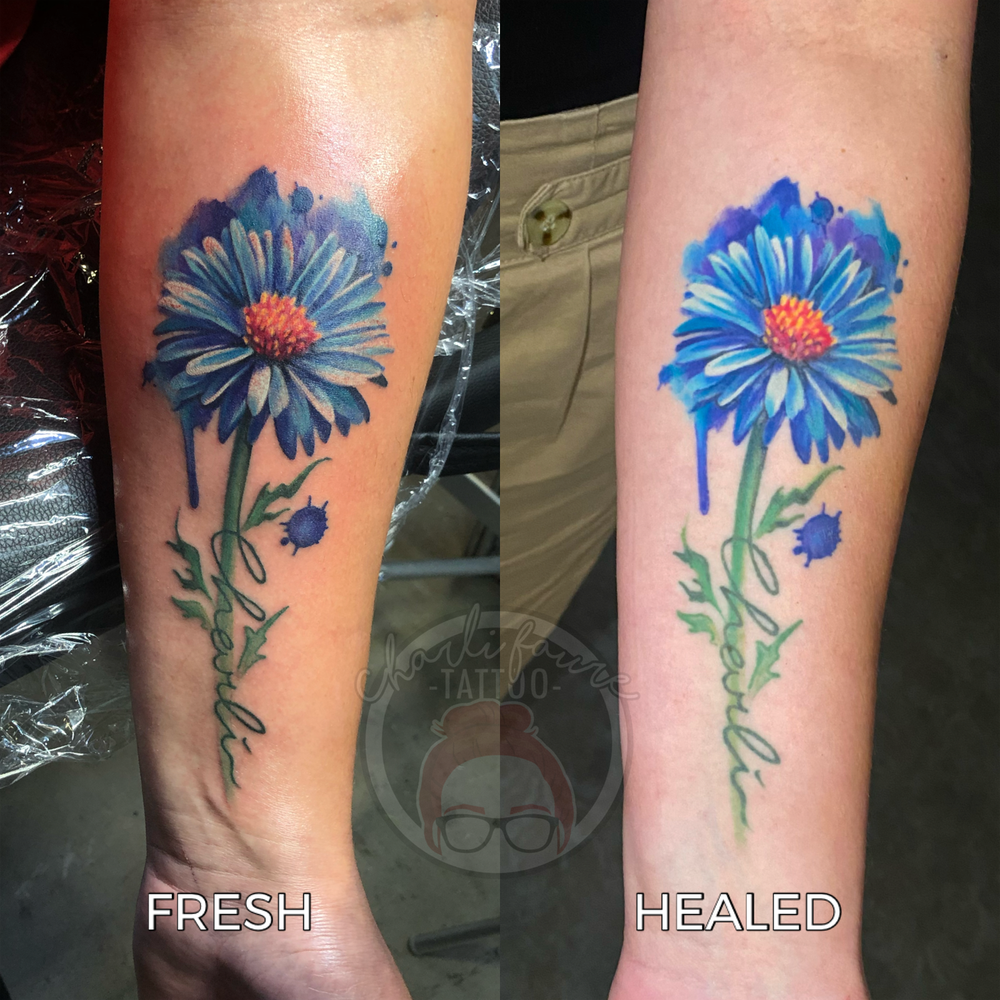 Aster Flower Tattoo Blue