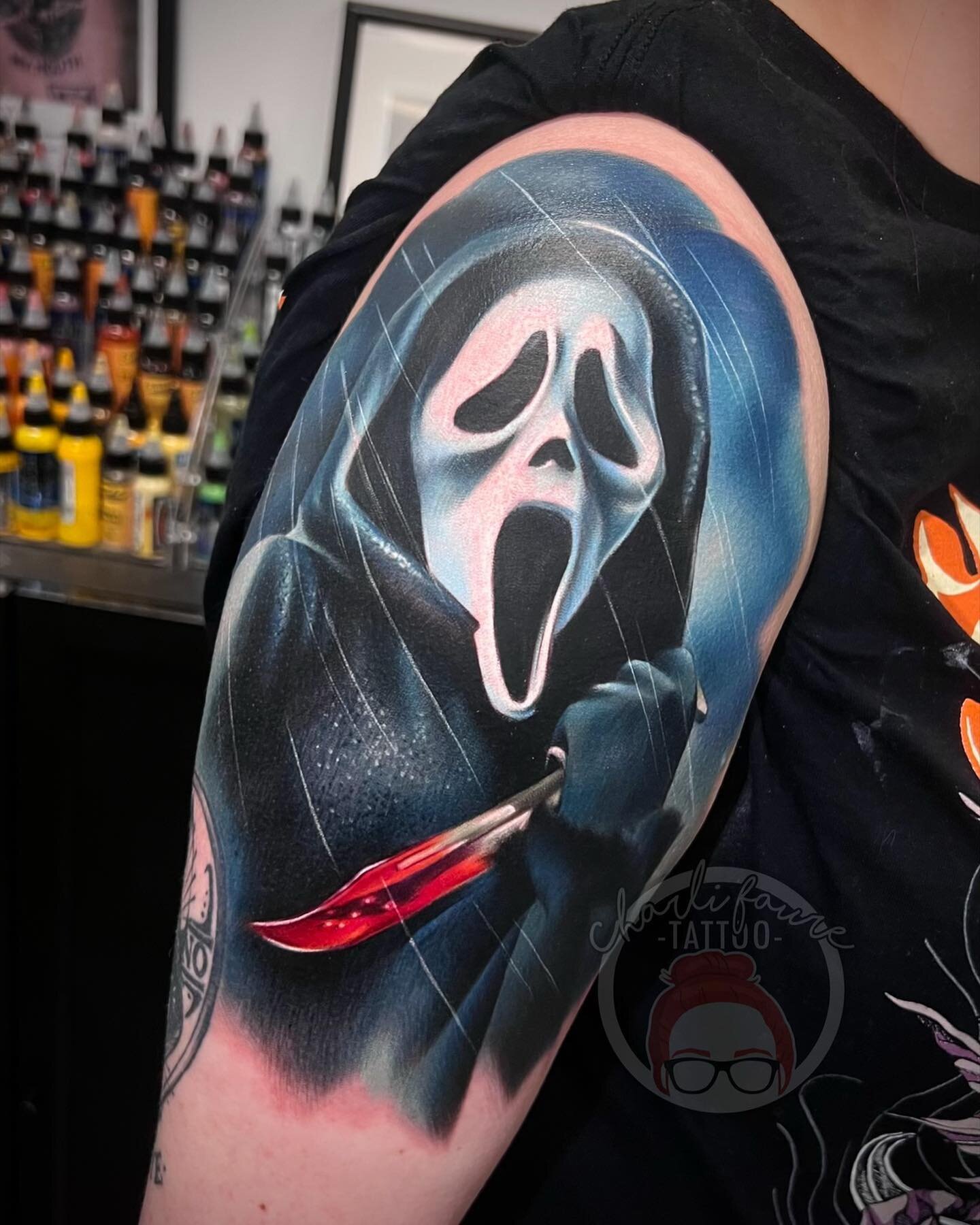 What&rsquo;s your favourite scary movie? 📞 
I&rsquo;m so excited I finally had an opportunity to tattoo Ghostface in a colour portrait! I love horror movies and always have time for horror tattoos, if you&rsquo;re keen on one please let me know 🥰🥰