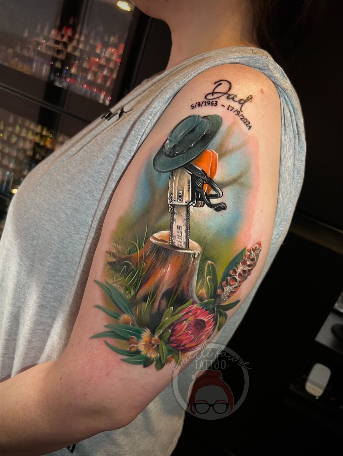 A very special tattoo for Amy to remember her Dad. Really lovely concept and we included his favourite hat he wore everywhere. Thanks so much for the trust π •
•
Currently booking August & September! Please feel free to fill out a book