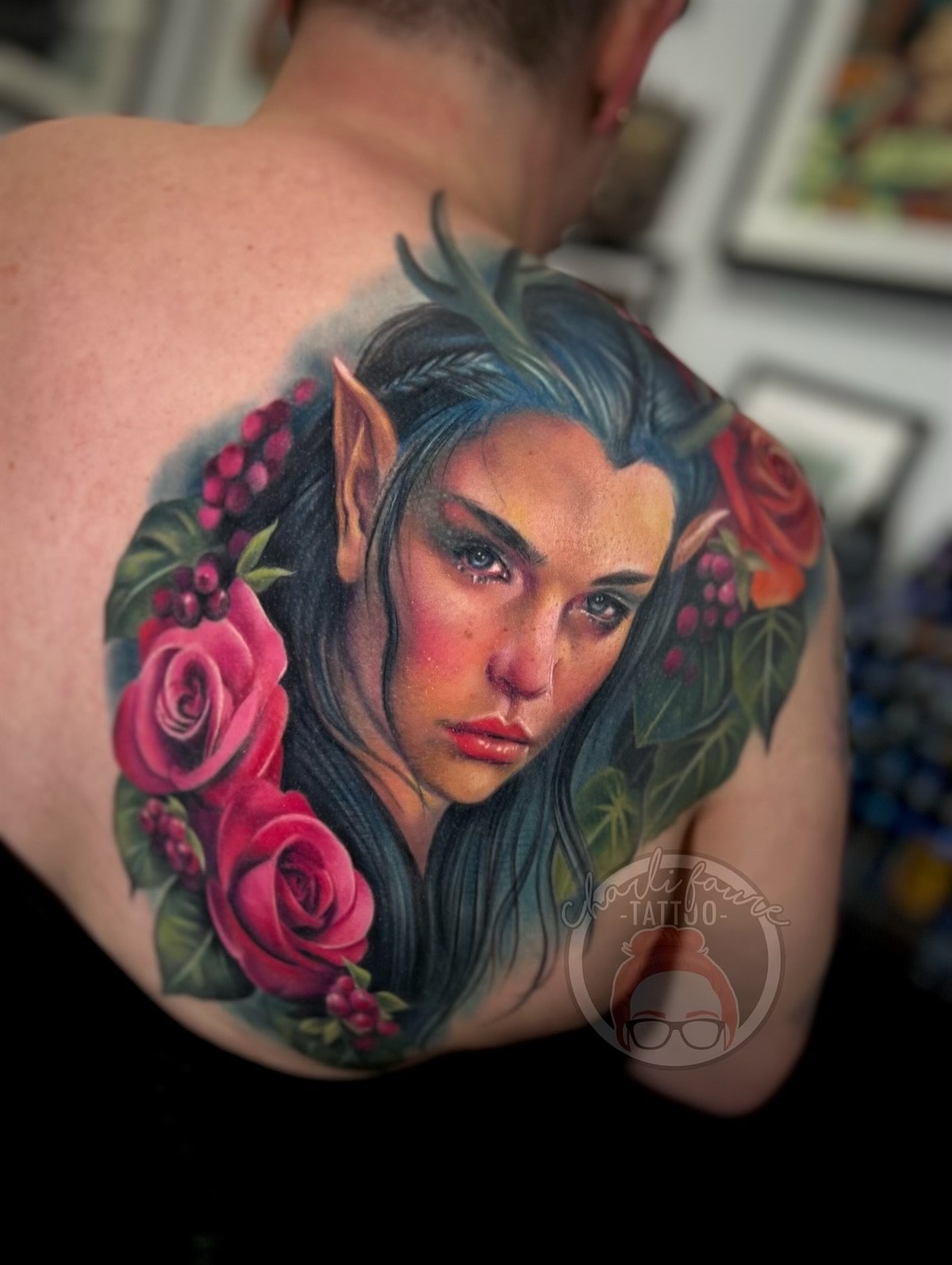 So excited to do another really fun tattoo on Kiri. I really love how this came together and the placement draping over the shoulder is so beautiful. Would love to tattoo some more themed portrait concepts!
•
Currently booking September! Please