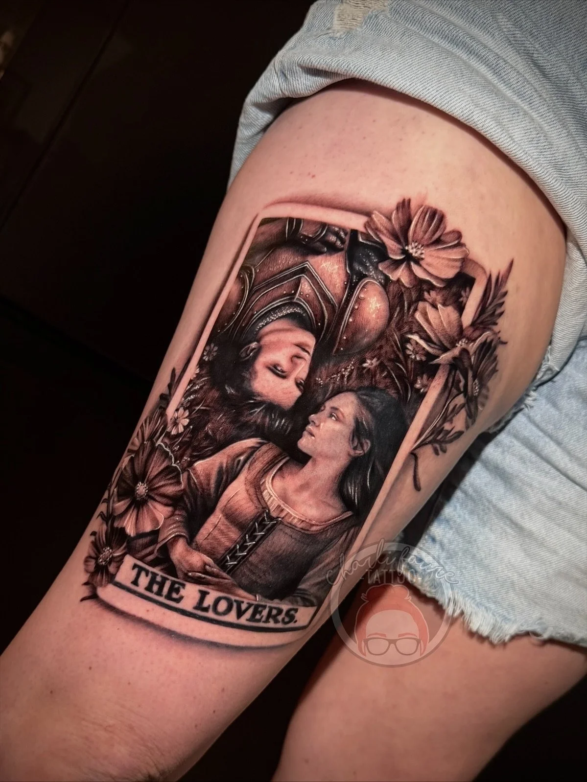 Bella and Edward in the meadow but make it a renaissance vibe on a Lovers tarot card. I couldn’t be more excited to have the opportunity to do this Twilight tattoo for Ellie 🥹💕 thank you so much for the trust! The universe even blessed us wit