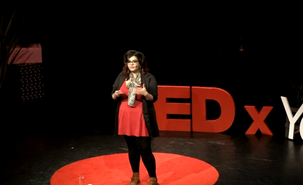 Neelam giving a powerful TEDx talk on the damaging and outdated value placed on virginity. Photo: Neelam Heera/YouTube
