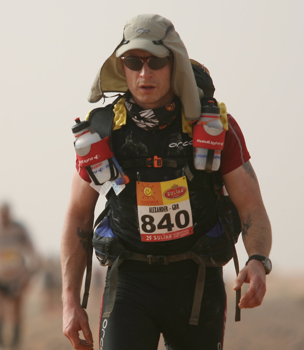 Alex during an ultra marathon in the Sahara Desert. Photo: Mark Gillett/Jungle Moon Photography