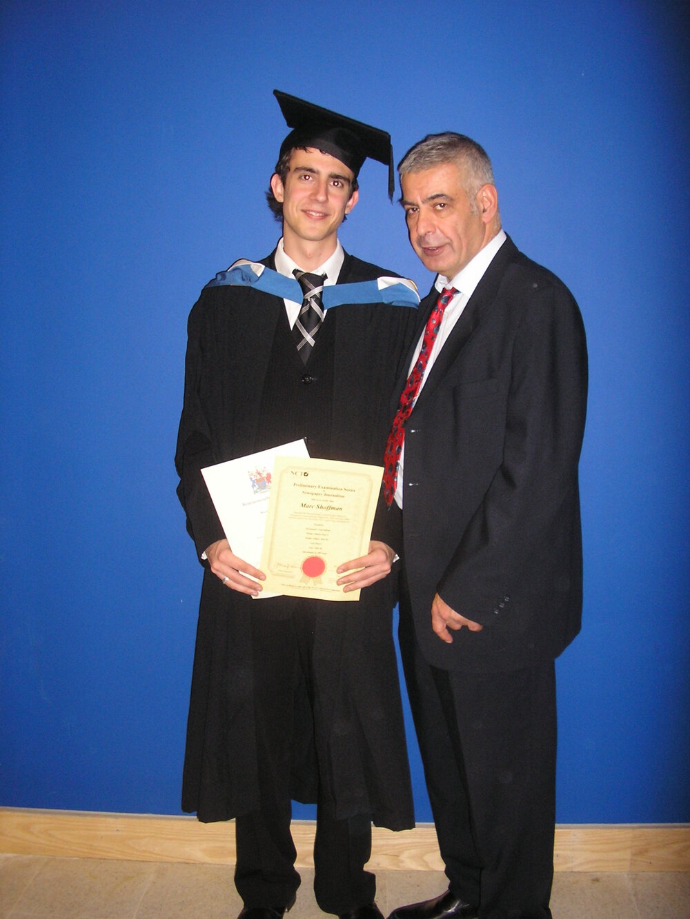 Marc at his graduation with dad Elan in 2005. Photo: Marc Shoffman