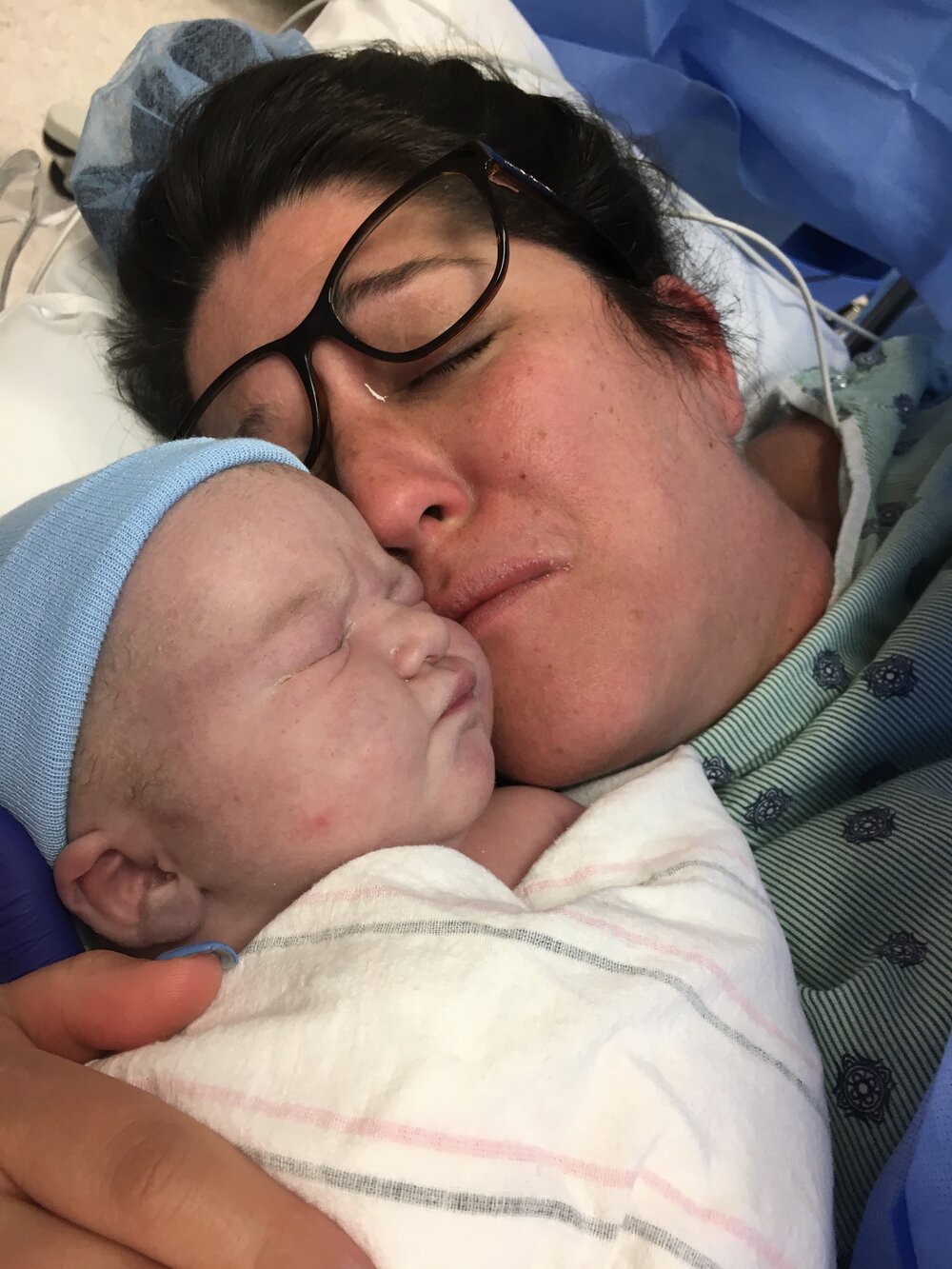 Angela holding her Wyatt for the first time. Photo: Angela Hatem