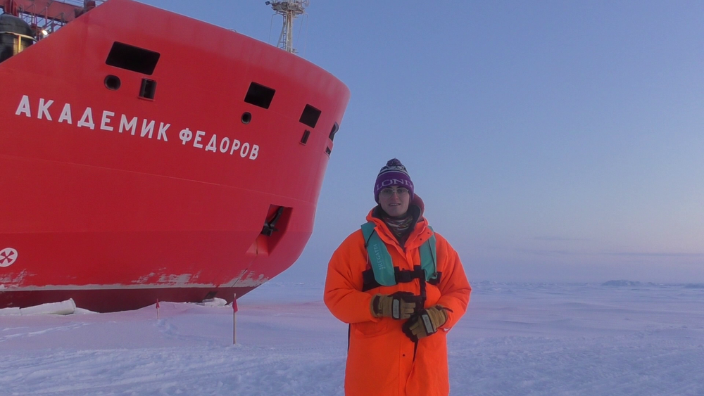 Robbie Mallett standing on the sea ice during the MOSAiC expedition. Photo: Robbie Mallett