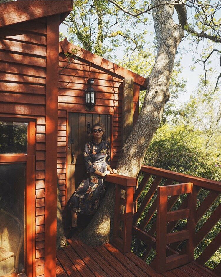 Evie on holiday at a log cabin. Photo: Evie Muir 
