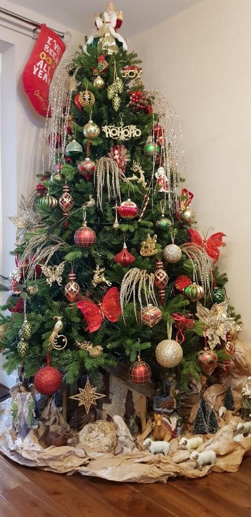 The Lamaa Christmas tree and handmade nativity grotto. Photo: Nicol Lamaa