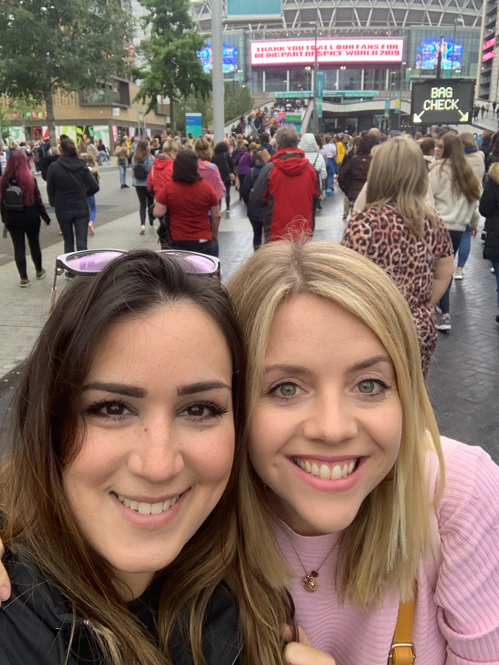 Die-hard Spice Girls fans Punteha and Sian arriving at Wembley with thousands of fans