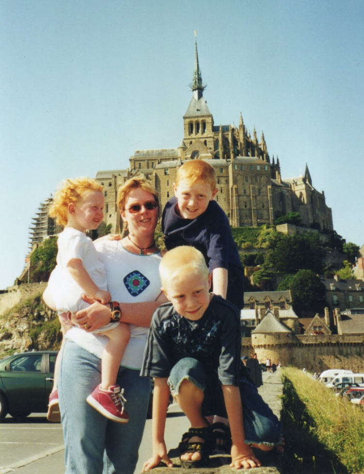 Allyson with her children Robyn, Duncan and Andrew in Mont St Michel in 2001. Photo: Peter Houston