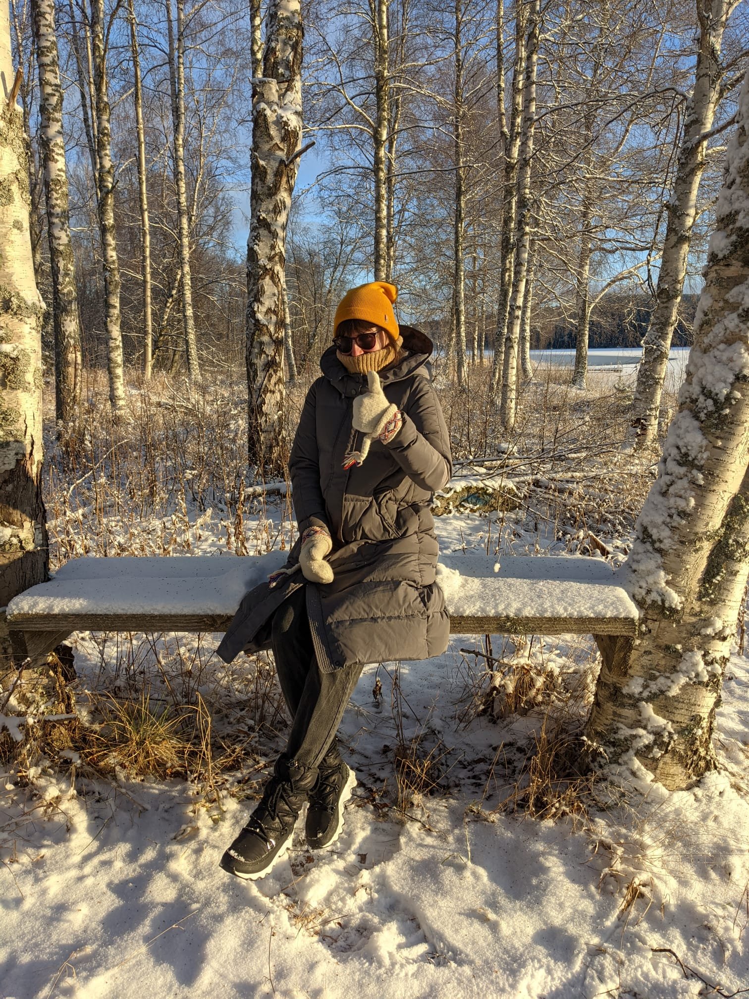 Nadia Braving sub-zero temperatures to take a morning walk in Sweden. Photo: Nadia Henderson