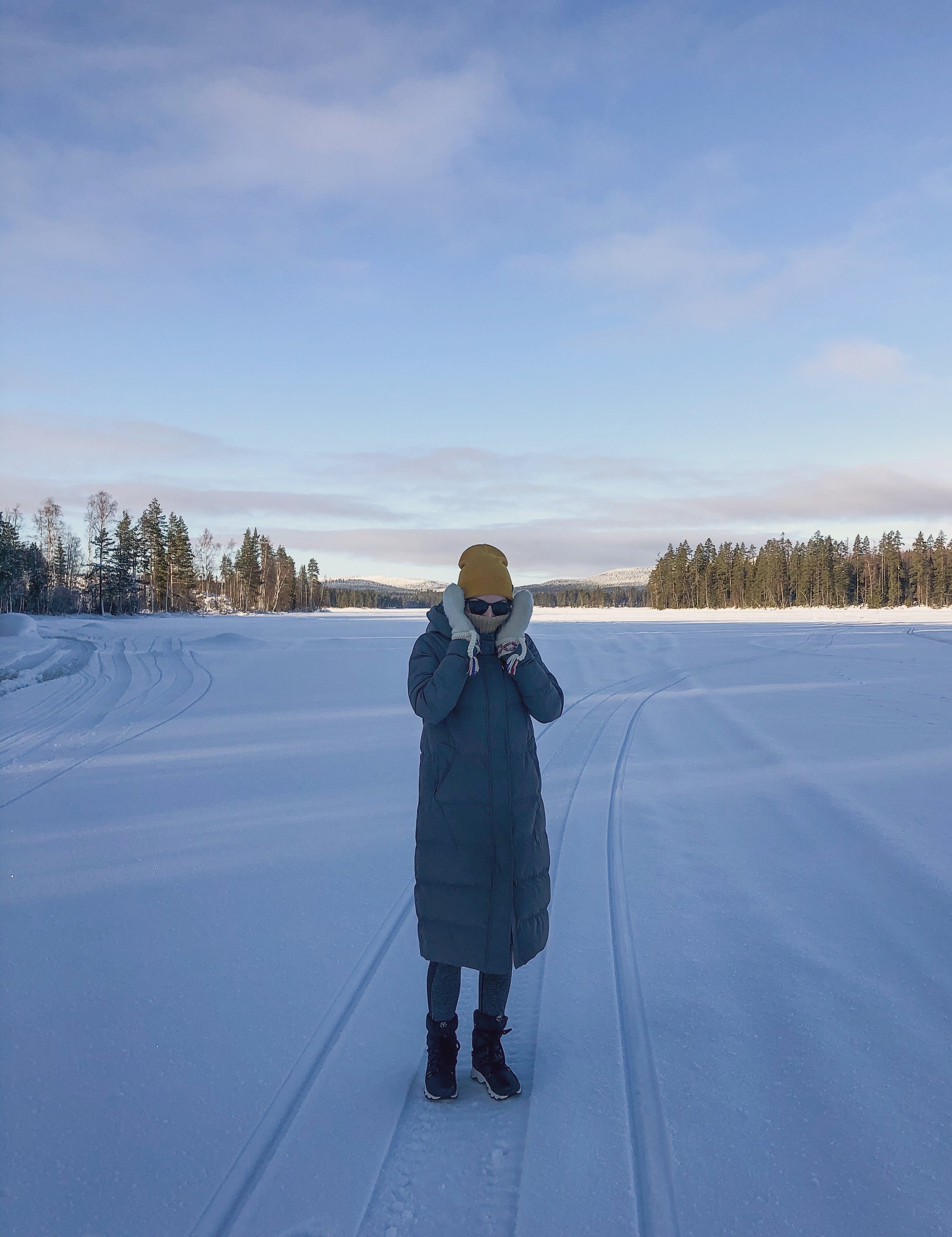 Nadia standing on our local frozen lake in February 2021. Photo: Nadia Henderson
