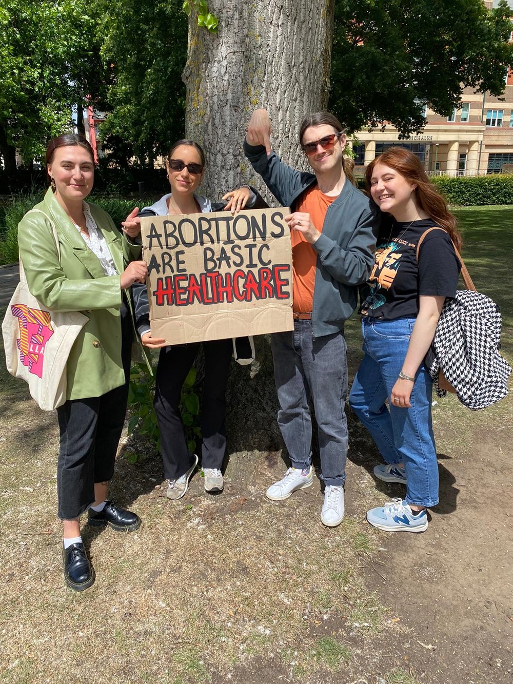 Sam and his book club friends at a protest, 2022. Photo: Jay Mullinger