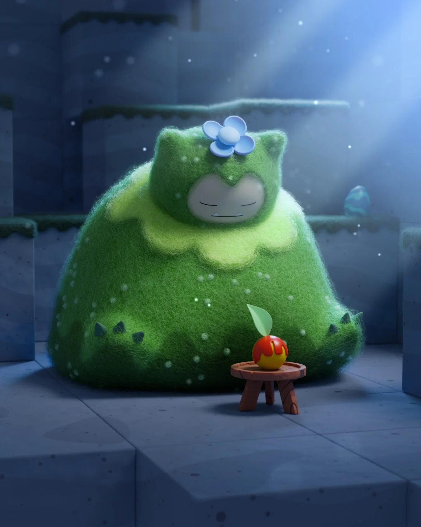 Bravely dragged ourselves away from Pokopia long enough to make this Mosslax in Blender 💚

We used the @doublegum_ Woolly add-on, which is one of the reasons we wanted to learn Blender in the first place. 

(We tried to recreate this texture in C4D 