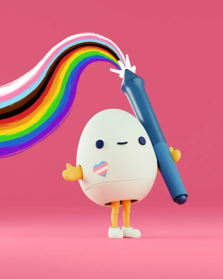 Mildly belated happy #pridemonth from your fave(?) queer-owned animation studio 🏳️&zwj;🌈❤️🧡💛💚💙💜🤍🩷🩵🏳️&zwj;⚧️

We&rsquo;ve been captivated by the mascots documented by @mondomascots recently, so here&rsquo;s a wee attempt at our own mascot c
